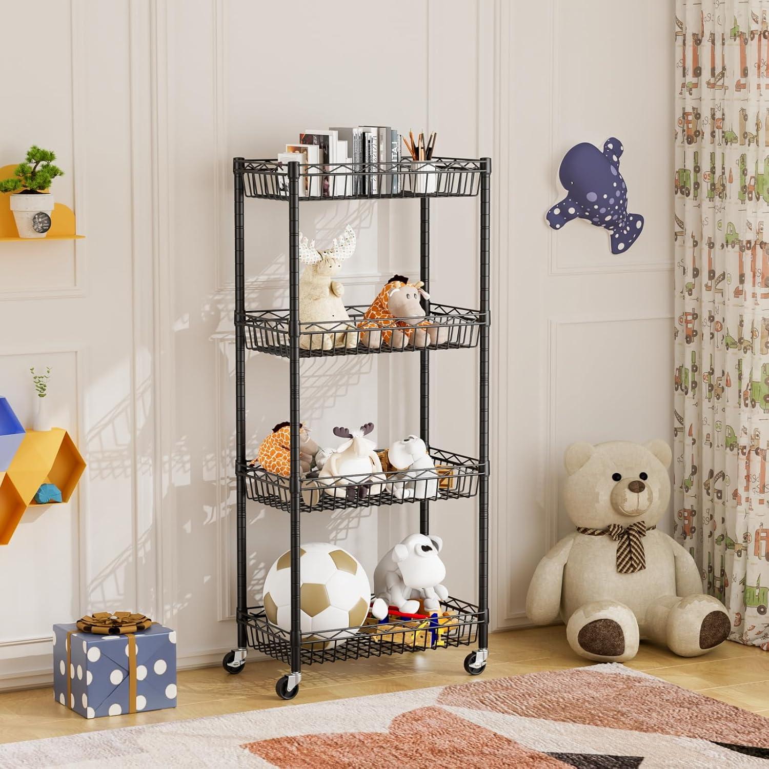 Estante de Cesta Golpart 4 Niveles Ajustable Negro 30.99x43.69x127 cm