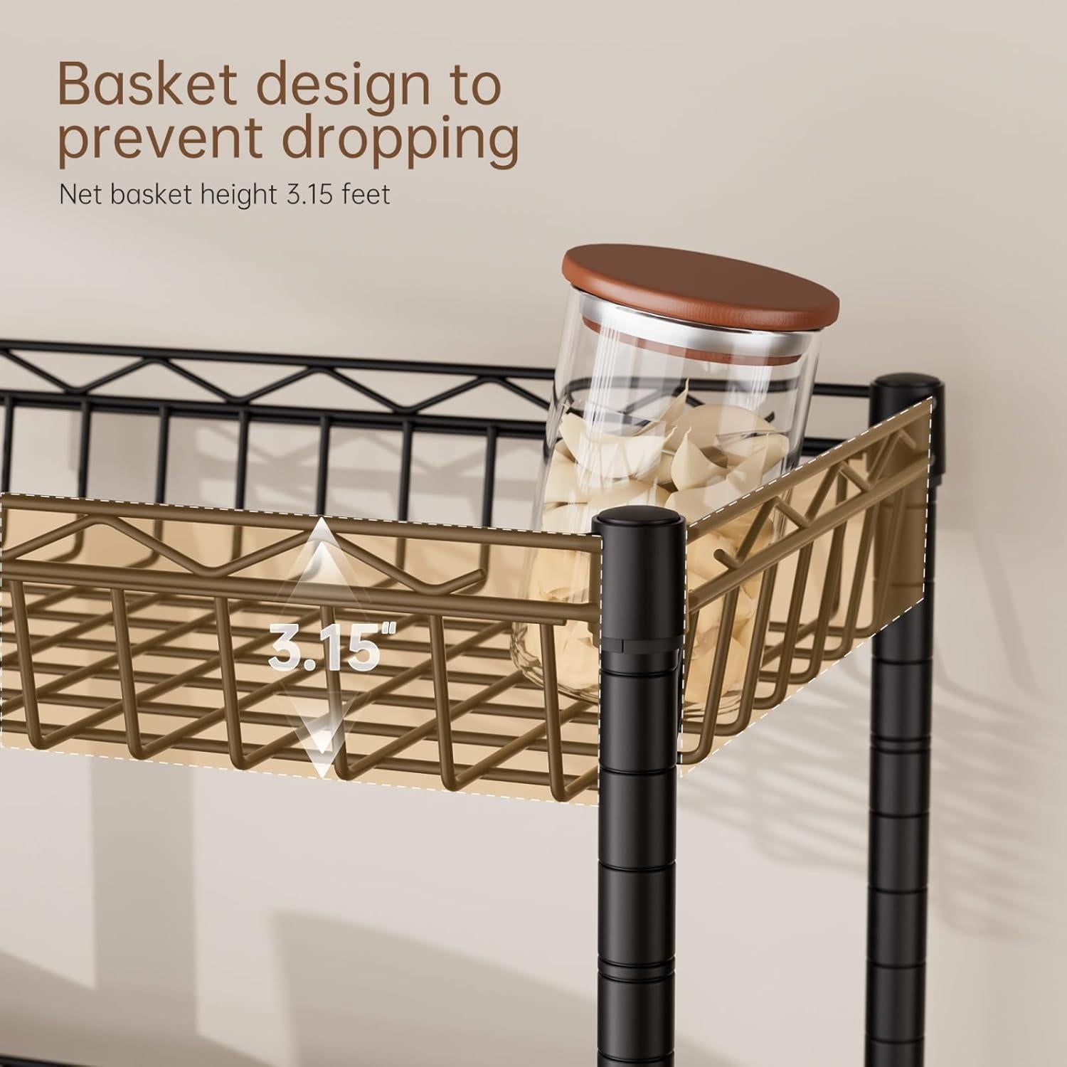 Estante de Cesta Golpart 4 Niveles Ajustable Negro 30.99x43.69x127 cm