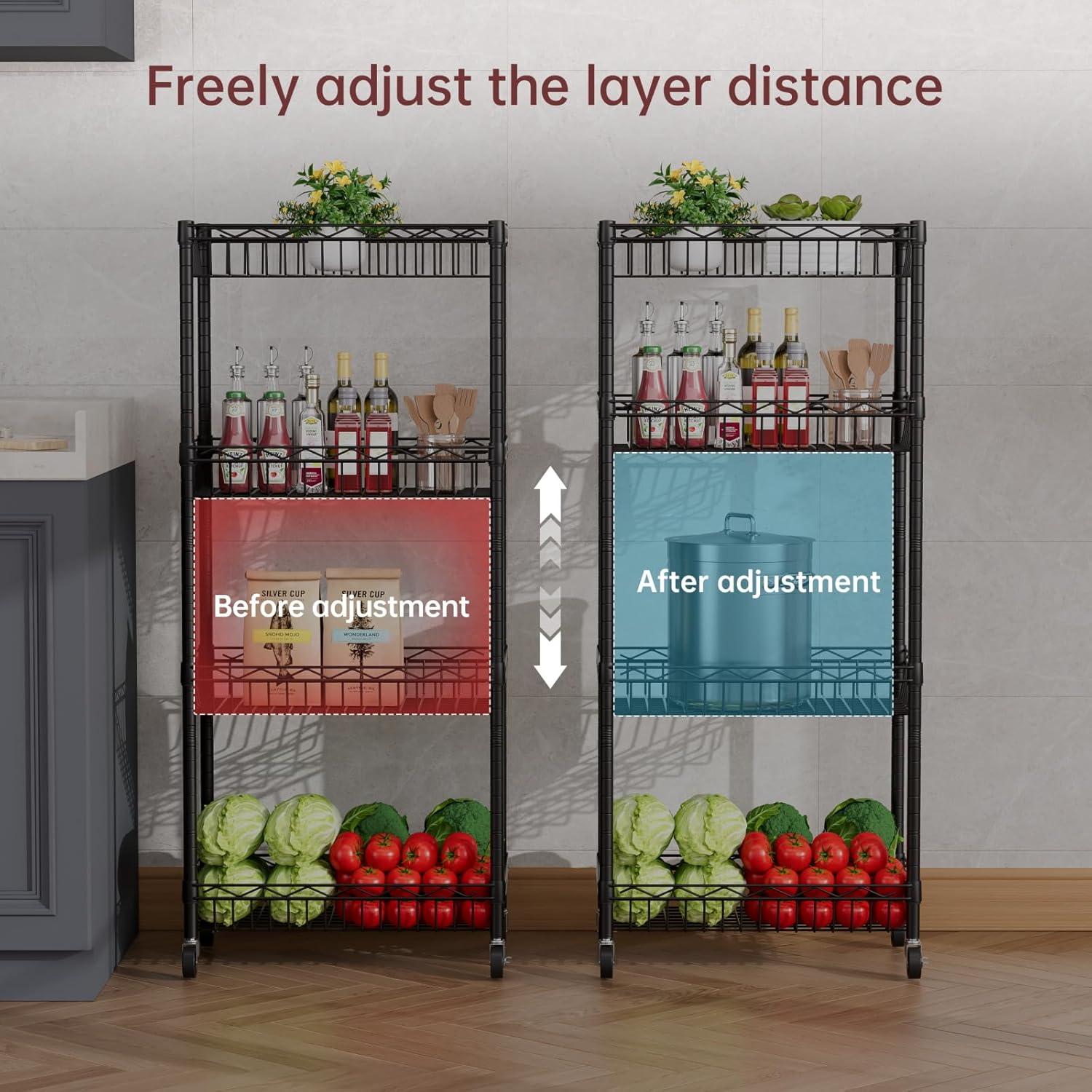 Estante de Cesta Golpart 4 Niveles Ajustable Negro 30.99x43.69x127 cm