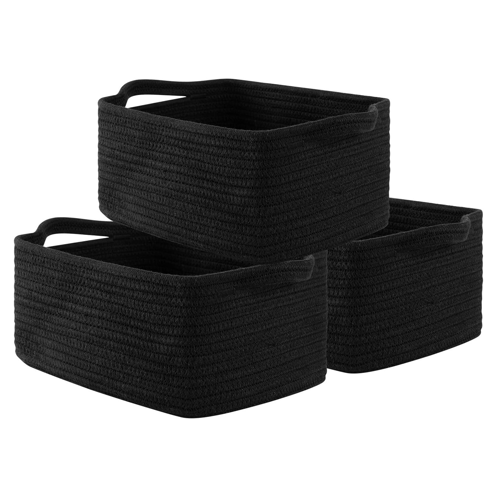 Cestas de Almacenamiento OIAHOMY 3 Piezas Algodón Negro 32.5x22.6x14 cm