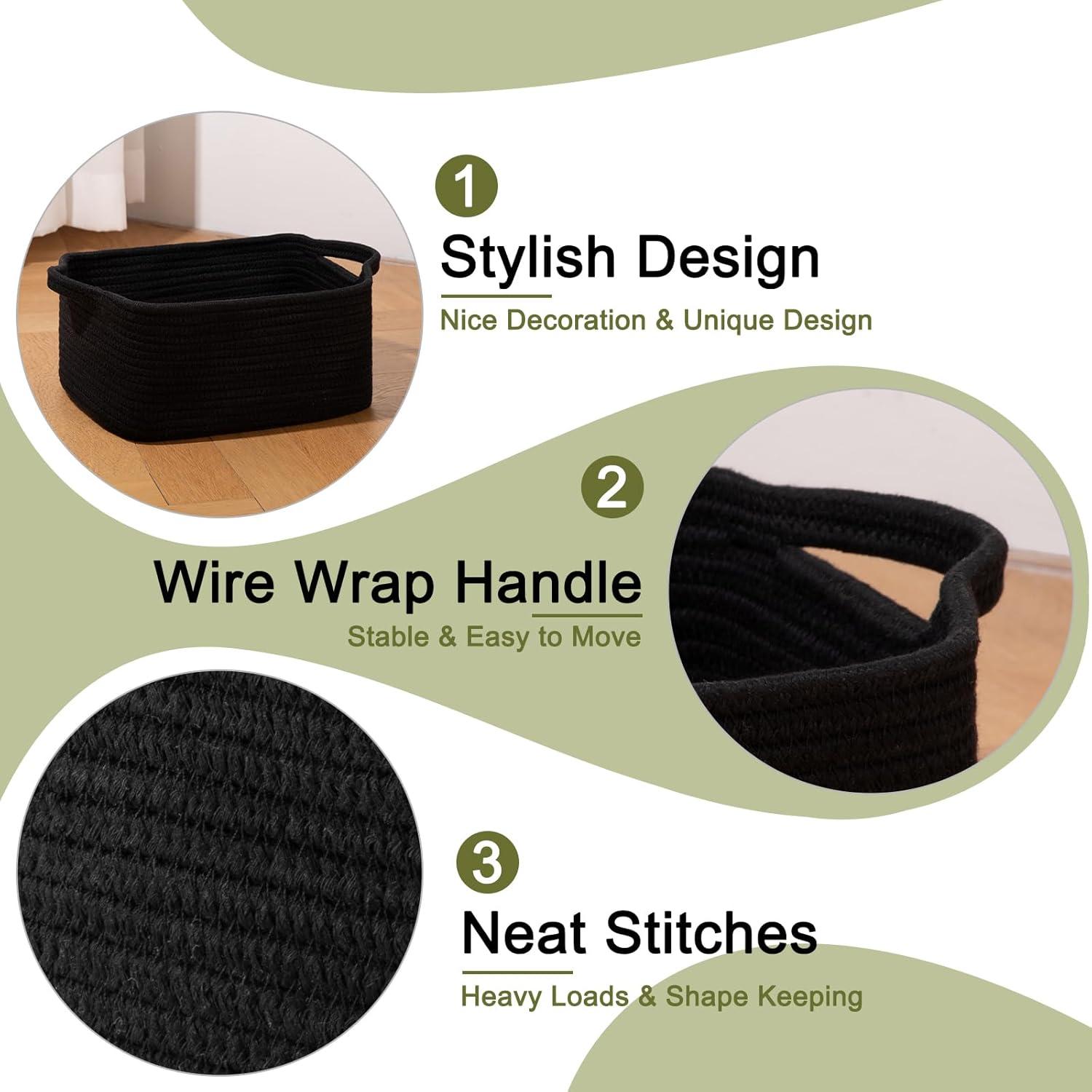 Cestas de Almacenamiento OIAHOMY 3 Piezas Algodón Negro 32.5x22.6x14 cm