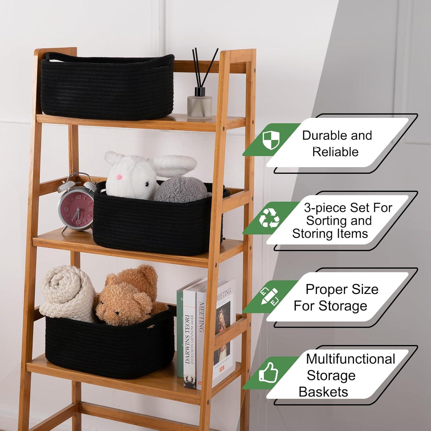 Cestas de Almacenamiento OIAHOMY 3 Piezas Algodón Negro 32.5x22.6x14 cm