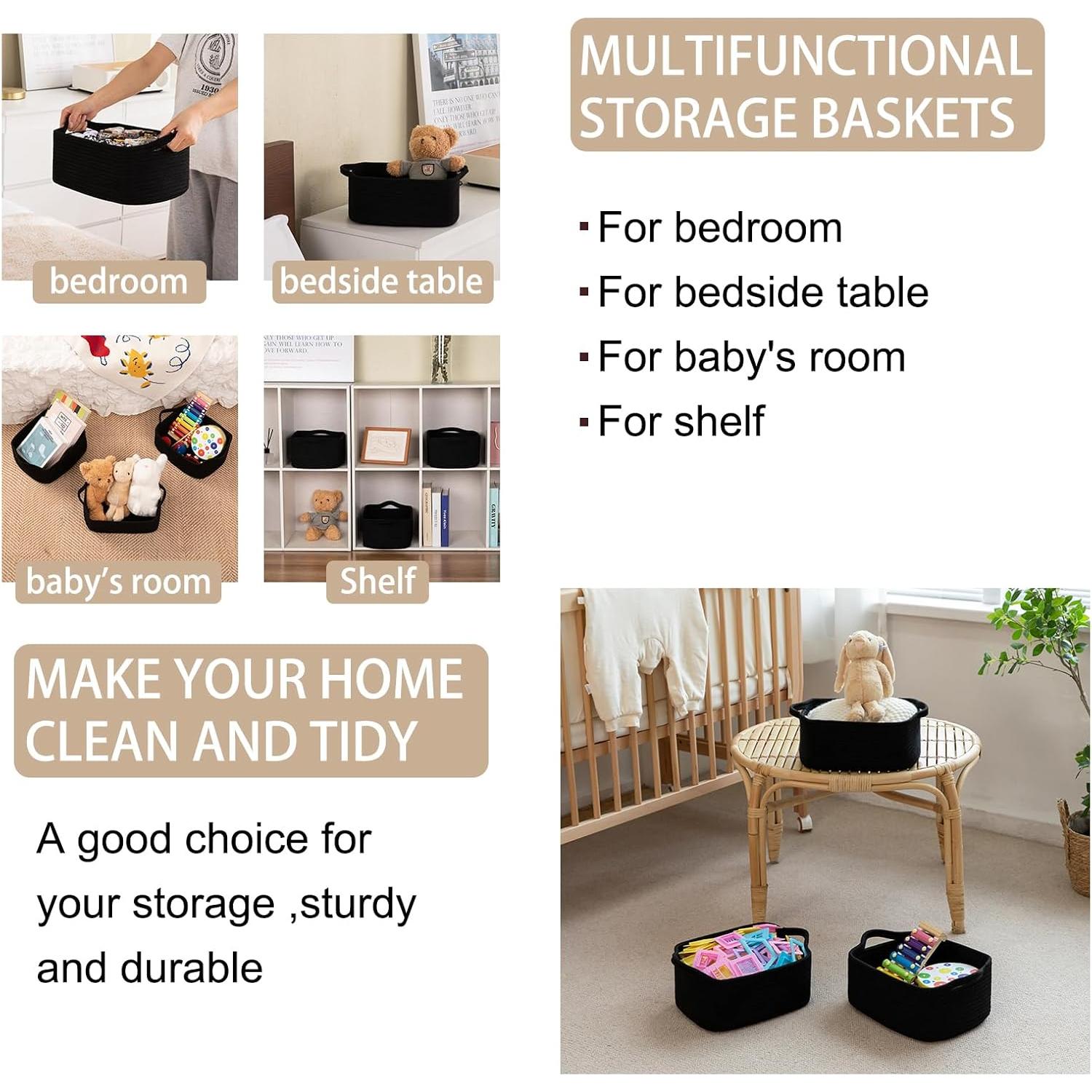 Cestas de Almacenamiento OIAHOMY 3 Piezas Algodón Negro 32.5x22.6x14 cm