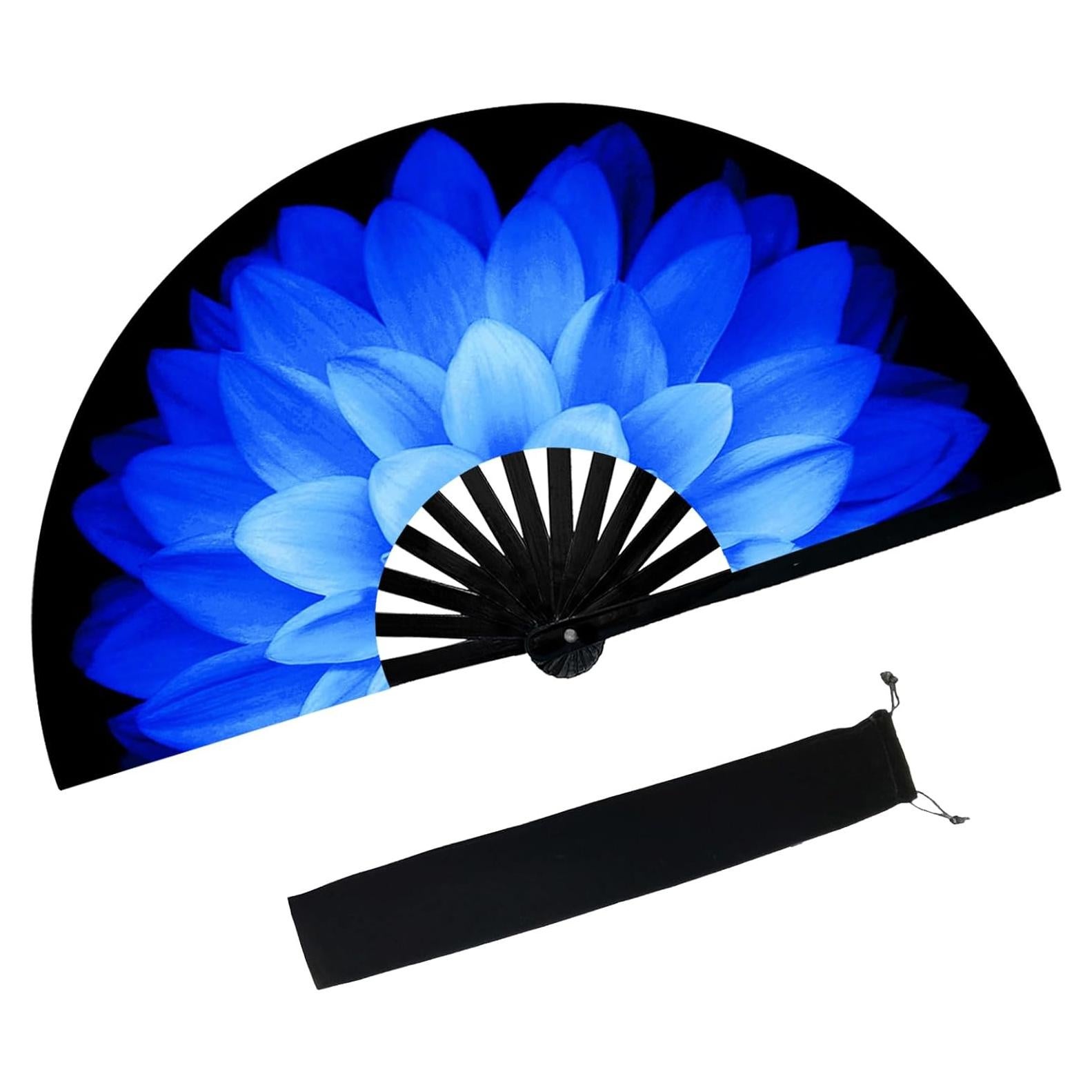 Abanico Plegable de Mano dmjuncong 64.8cm Azul Fluorescente