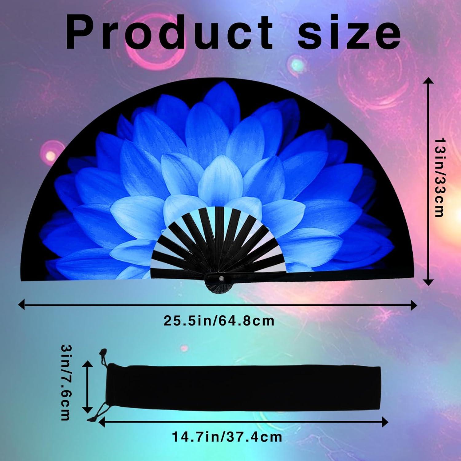 Abanico Plegable de Mano dmjuncong 64.8cm Azul Fluorescente