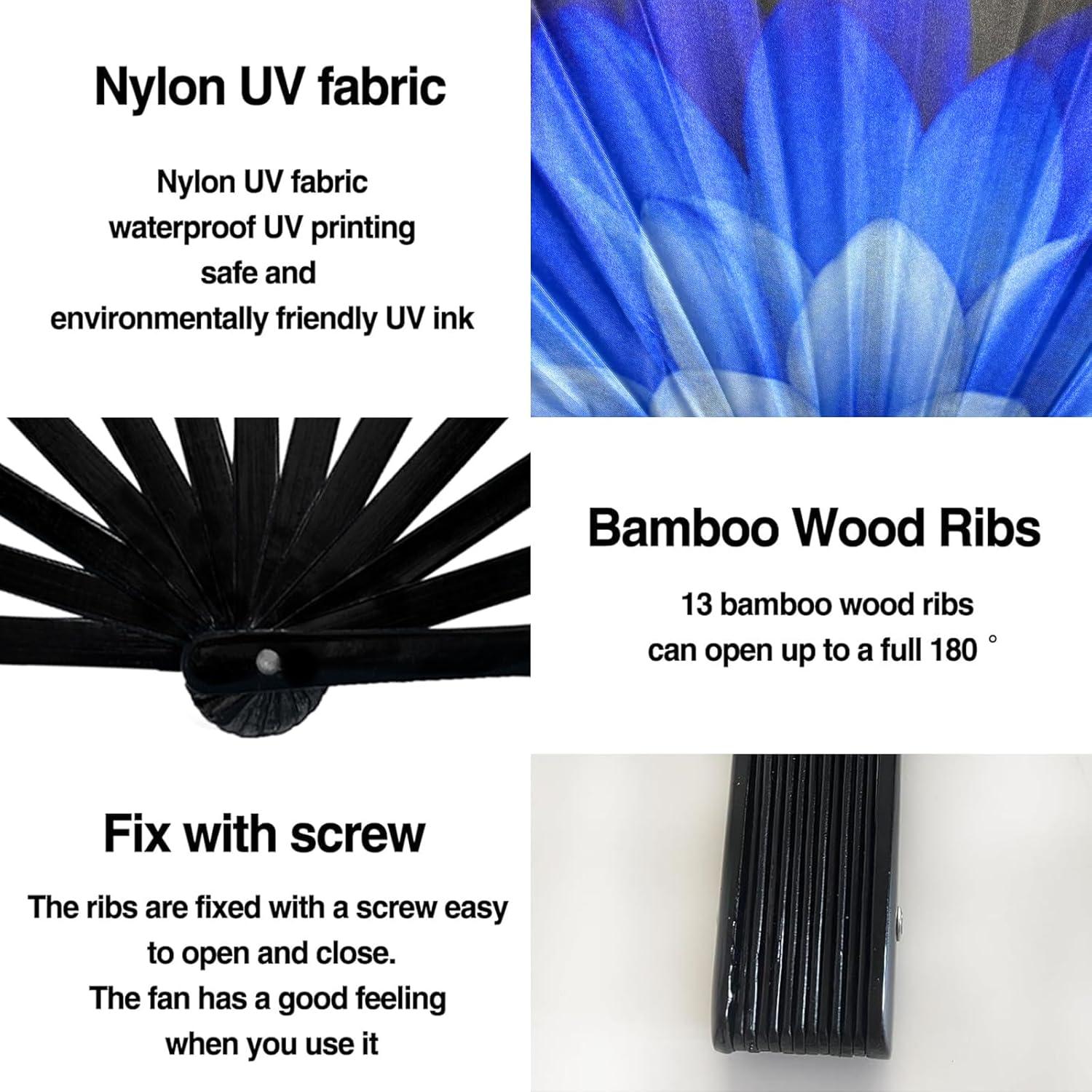 Abanico Plegable de Mano dmjuncong 64.8cm Azul Fluorescente