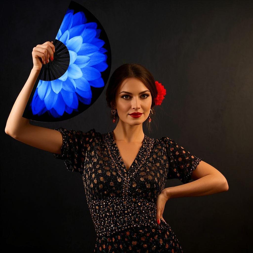 Abanico Plegable de Mano dmjuncong 64.8cm Azul Fluorescente