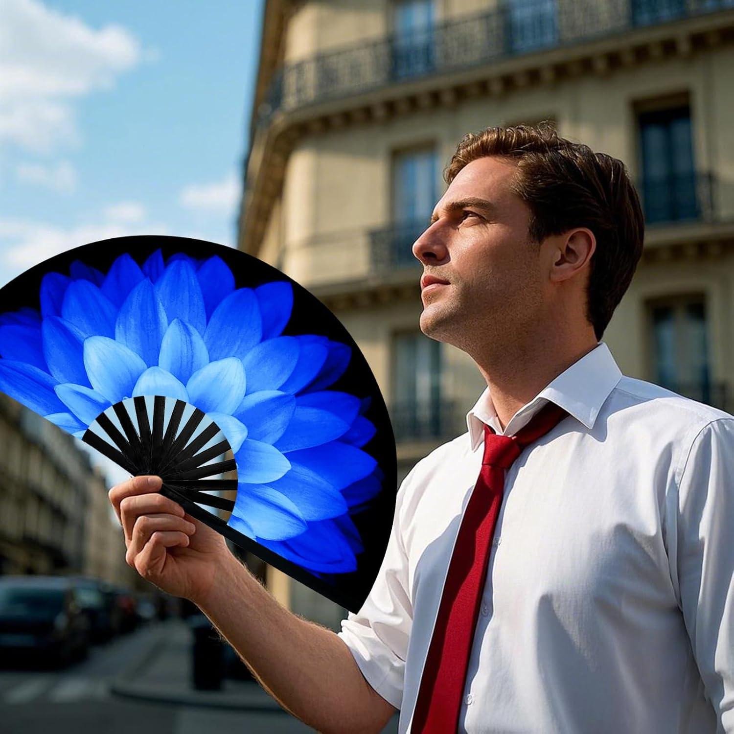 Abanico Plegable de Mano dmjuncong 64.8cm Azul Fluorescente