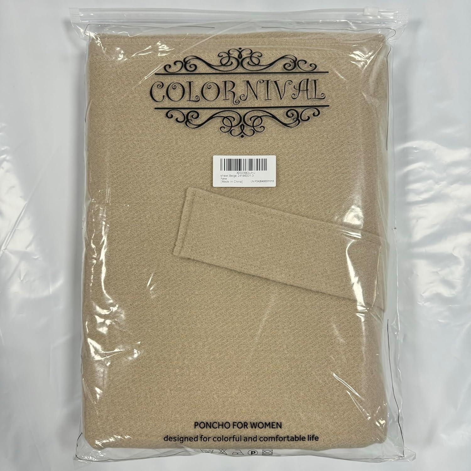 Chal de Invierno para Mujeres Beige - Capa Tejida con Flecos