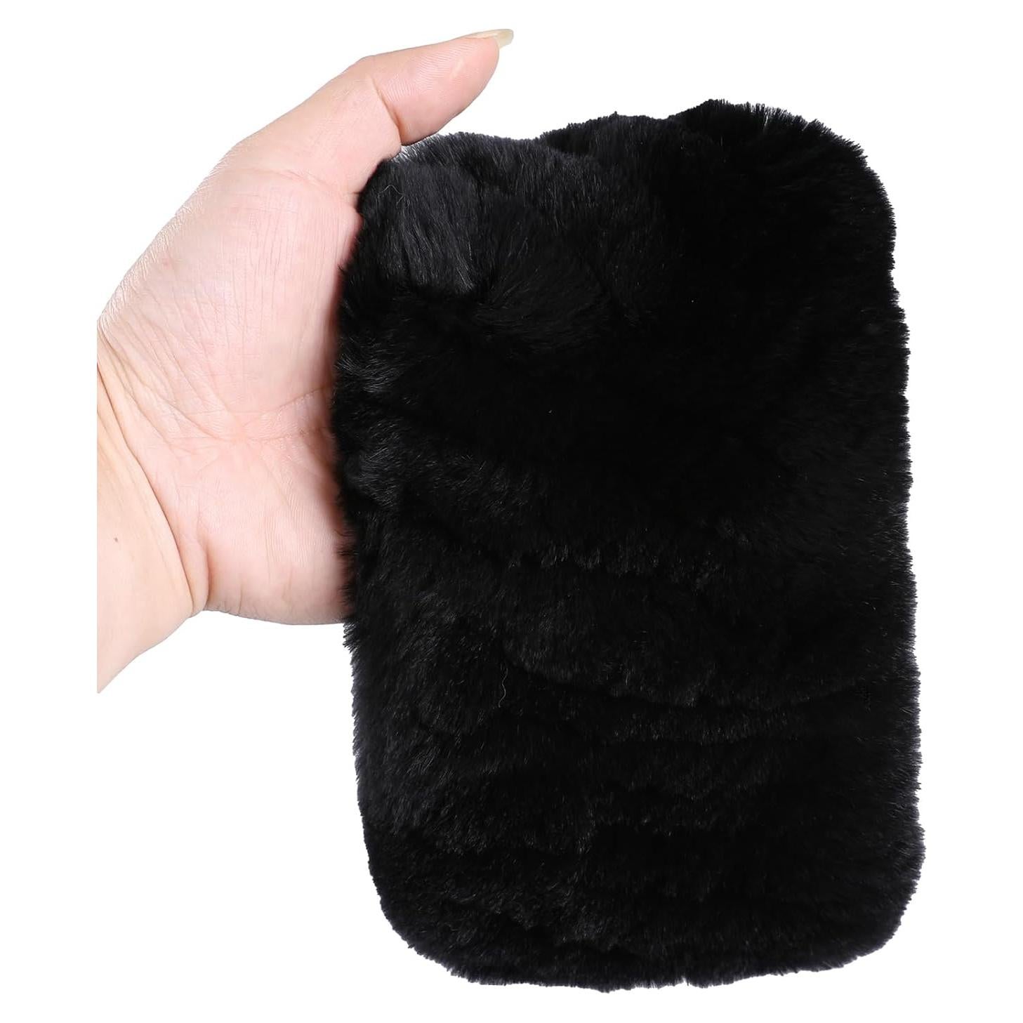 Diadema de Piel de Conejo Rex Tejida BOONJOVIA - Calentador de Oídos y Cuello Negro