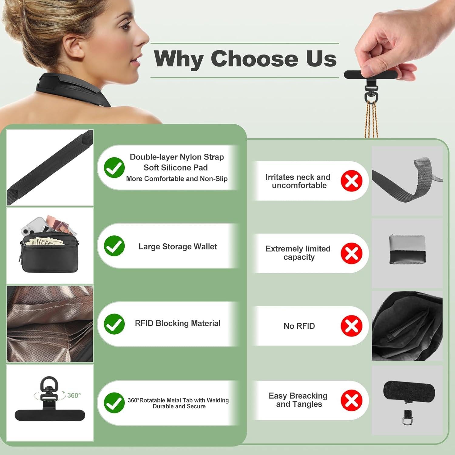 Correa Cruzada Ajustable YFWE con Cartera RFID Negra