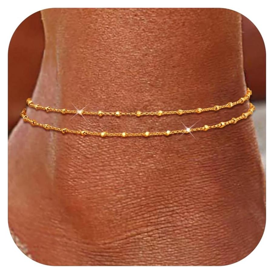 Pulsera de Tobillo Dorada LOYALLOOK Ajustable 14K Impermeable