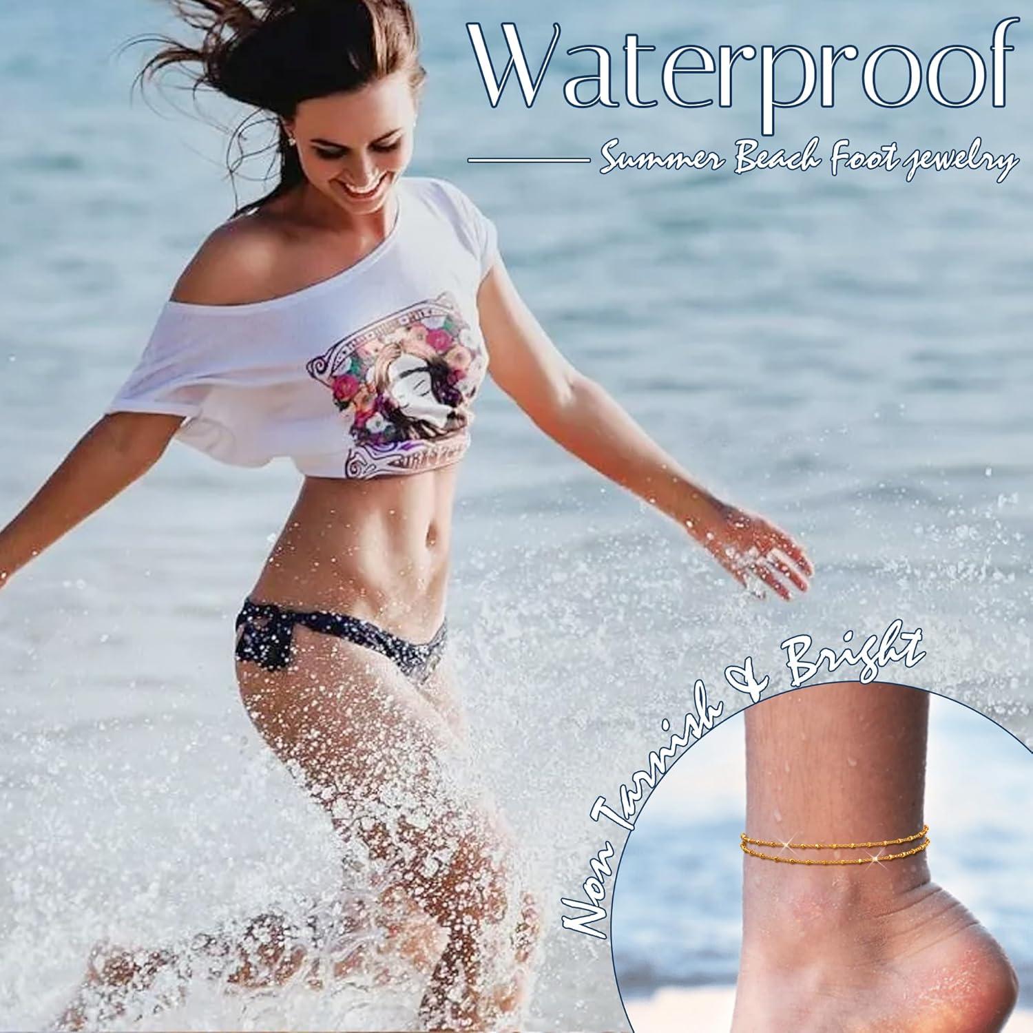 Pulsera de Tobillo Dorada LOYALLOOK Ajustable 14K Impermeable