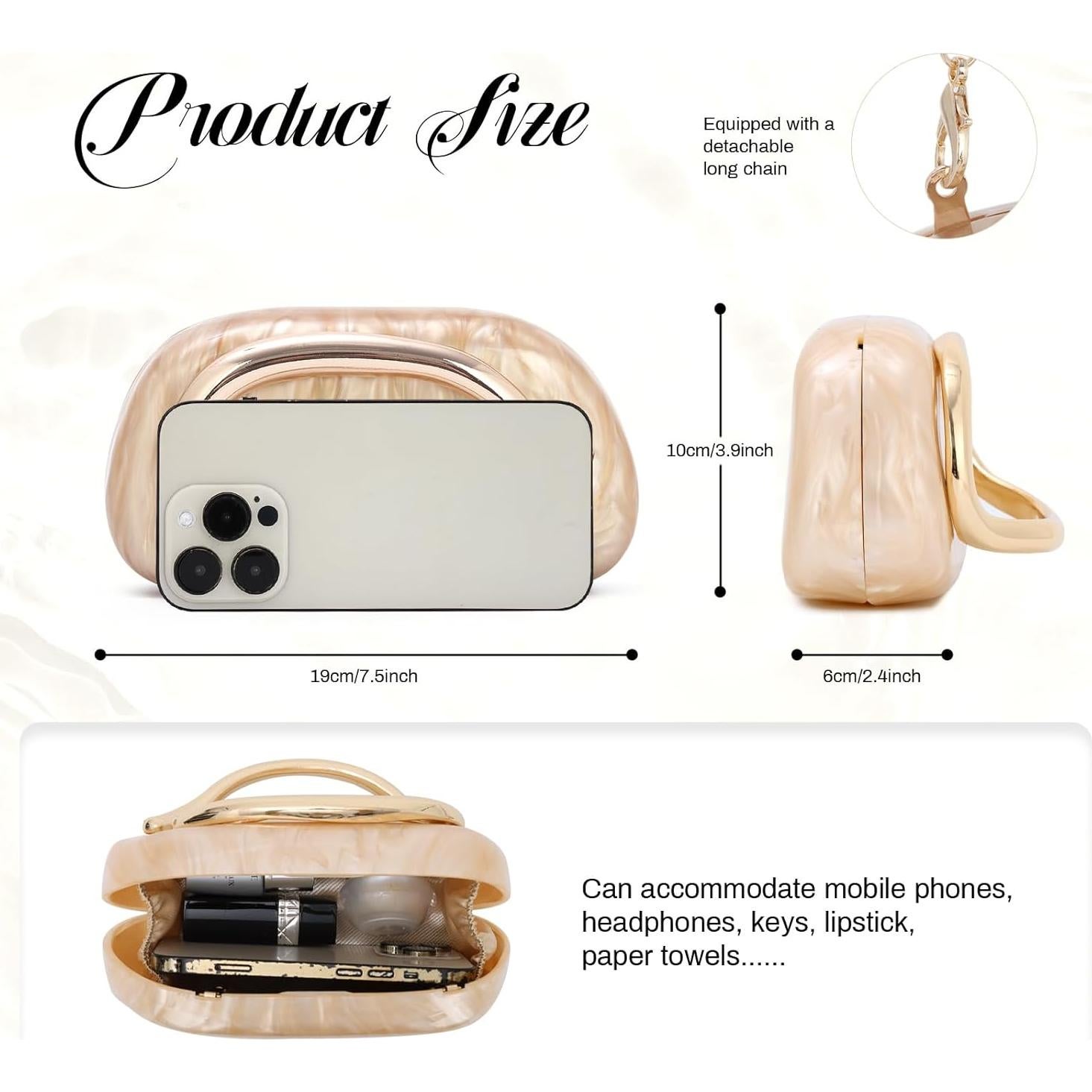 Bolso de mano acrílico Oweisong verde con cadena 19x6x10cm