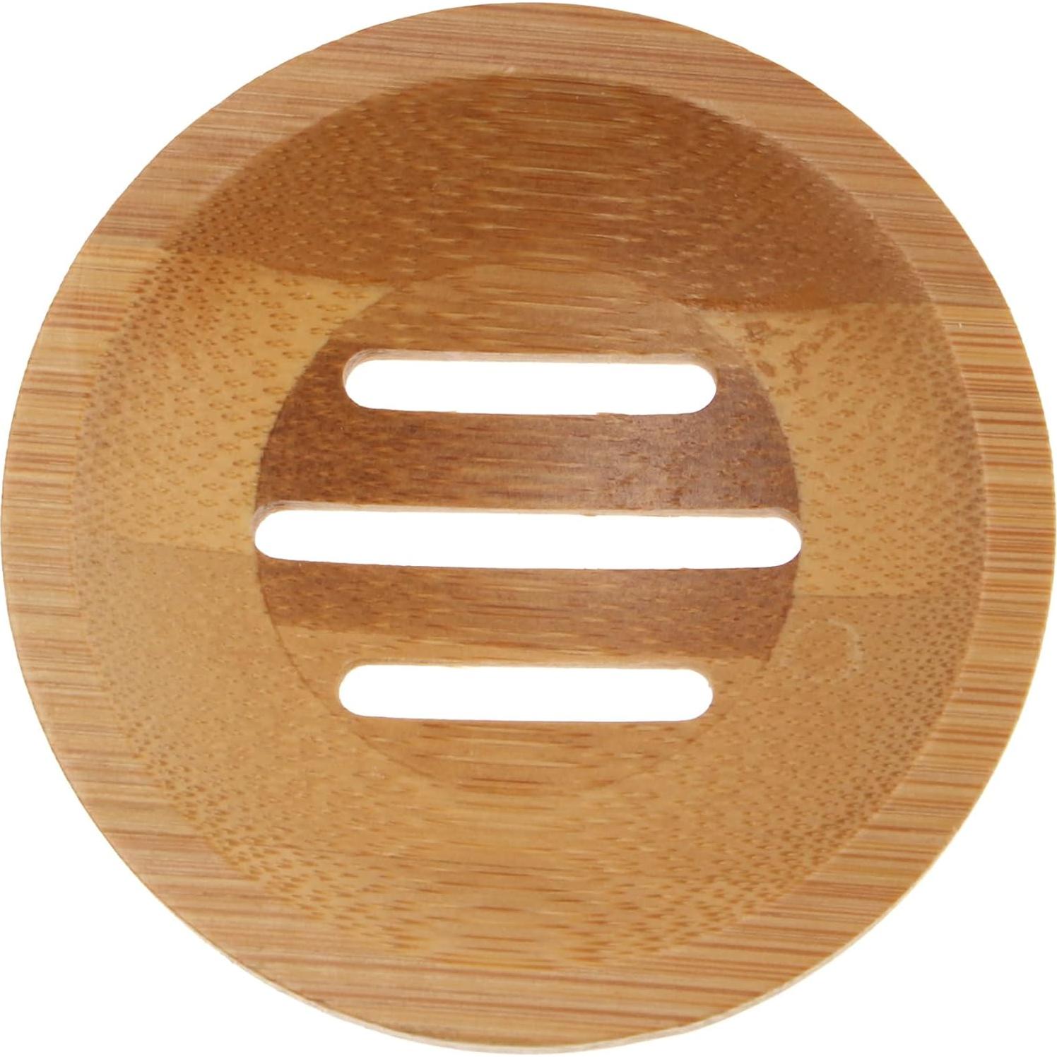 Soporte de Jabón Redondo de Bambú IUAQDP - 4 Piezas Autodrenantes