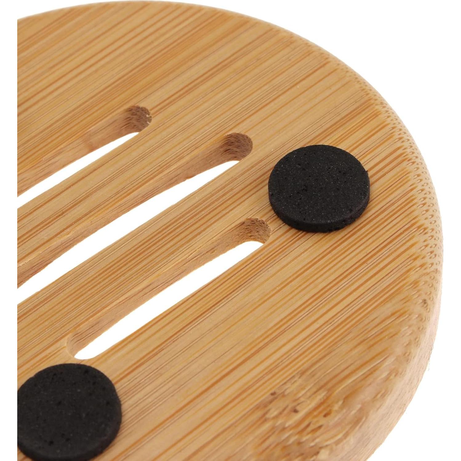 Soporte de Jabón Redondo de Bambú IUAQDP - 4 Piezas Autodrenantes