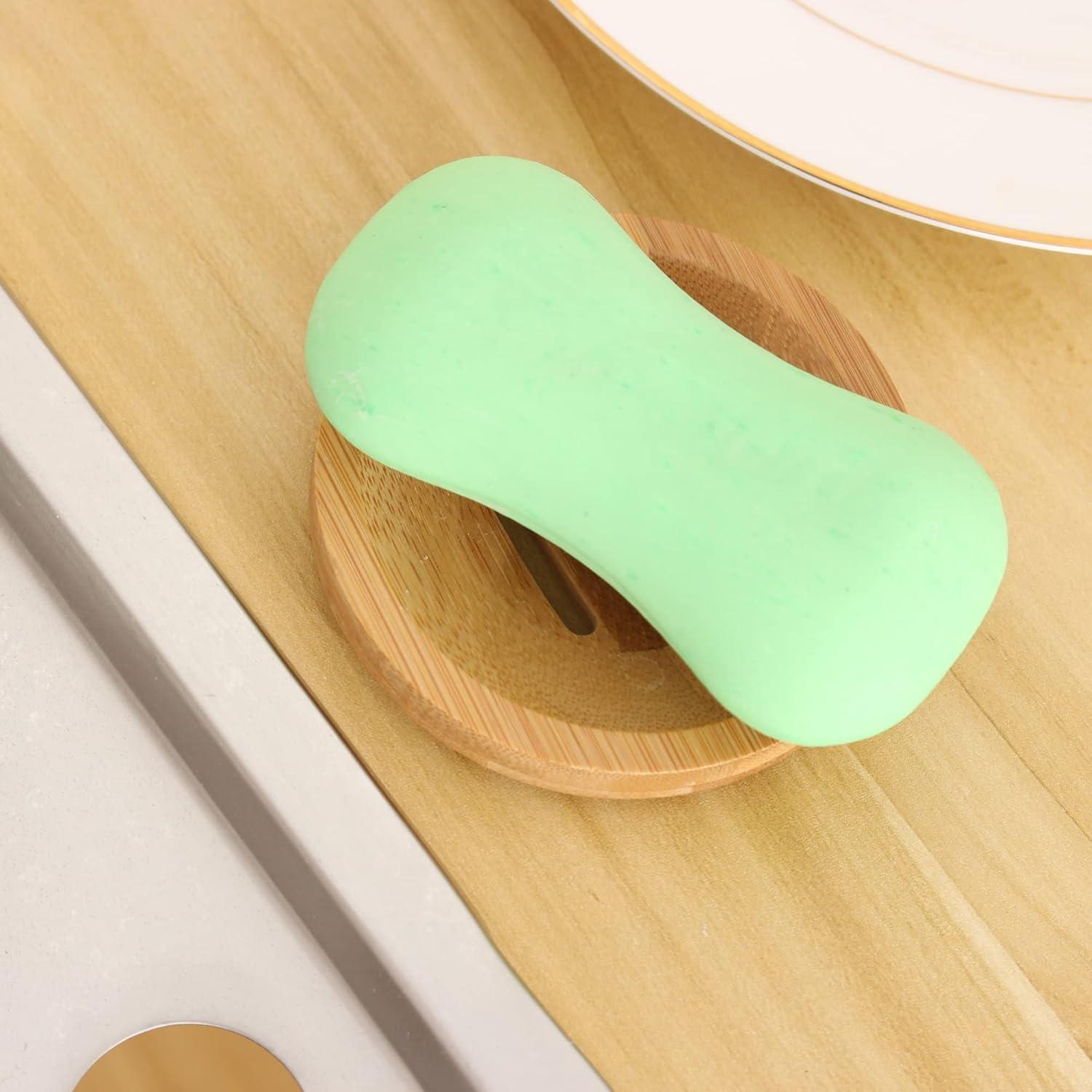 Soporte de Jabón Redondo de Bambú IUAQDP - 4 Piezas Autodrenantes