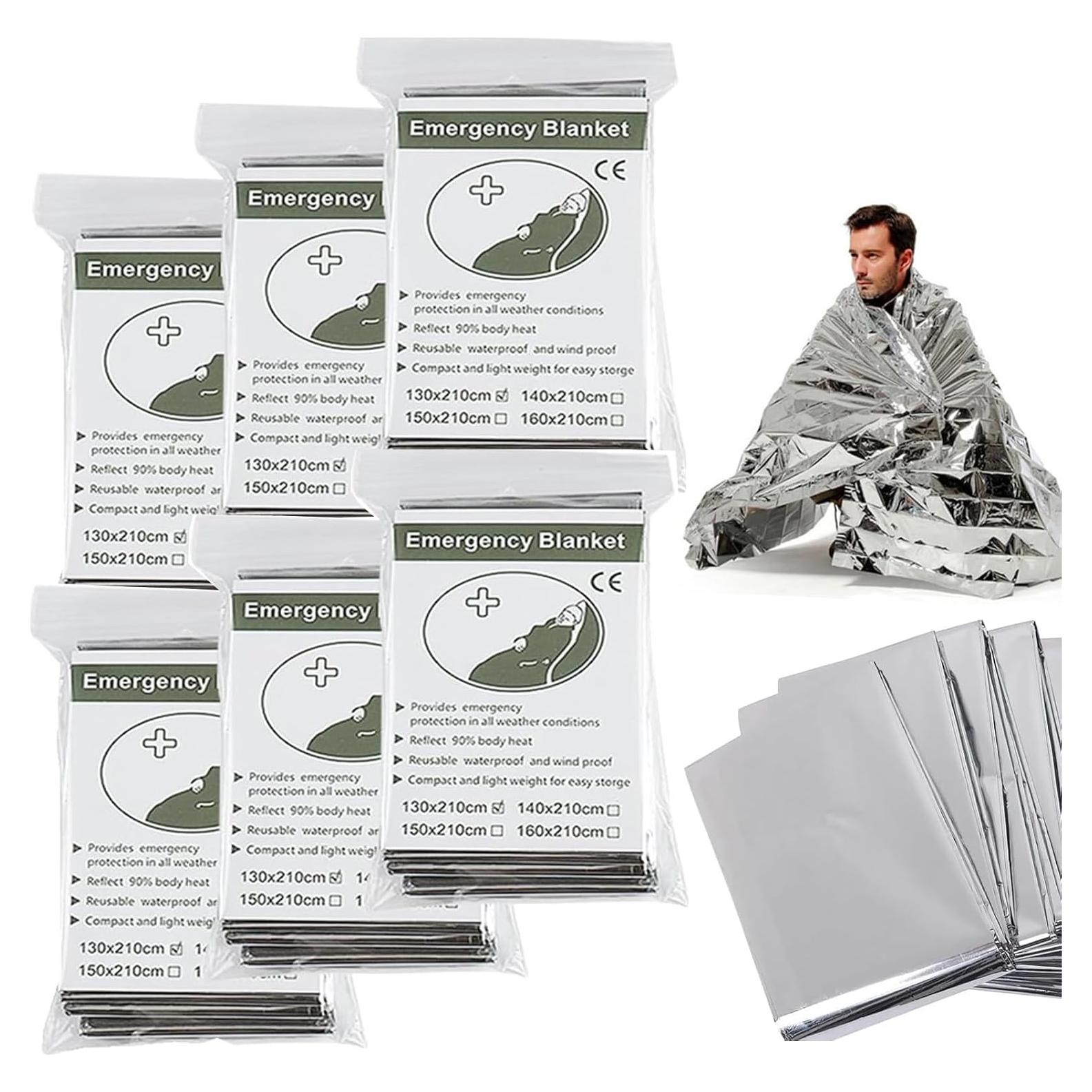 Paquete de 6 mantas de emergencia Mylar WLEAD 132x213 cm