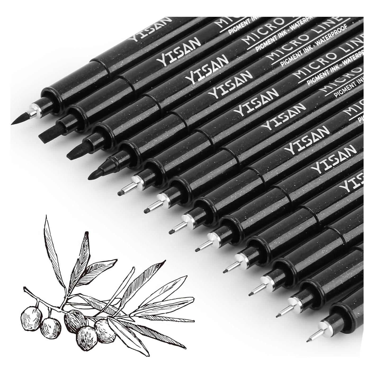 Set de Marcadores Fineliner YISAN 12 Piezas Negro 0.2-3.0mm