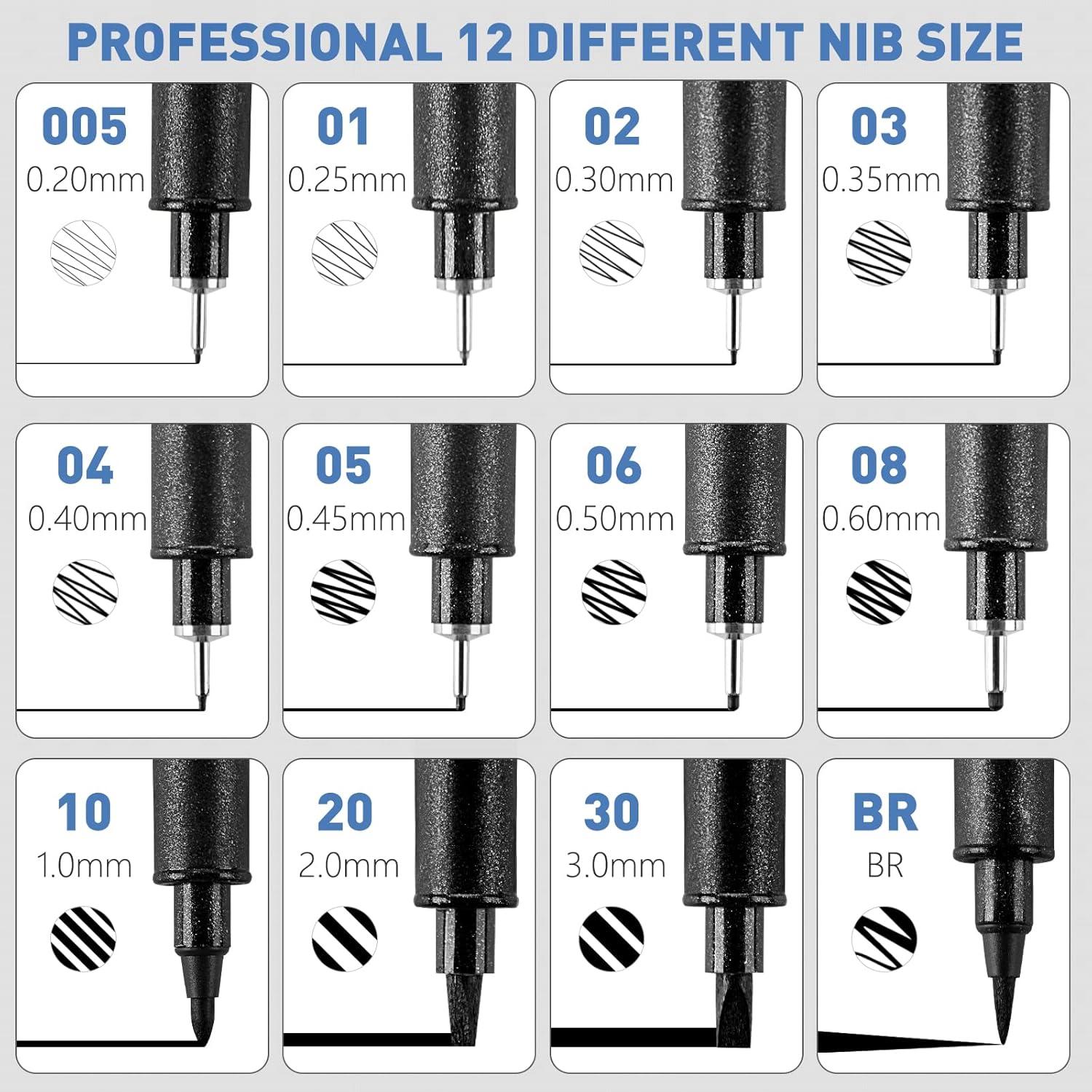 Set de Marcadores Fineliner YISAN 12 Piezas Negro 0.2-3.0mm