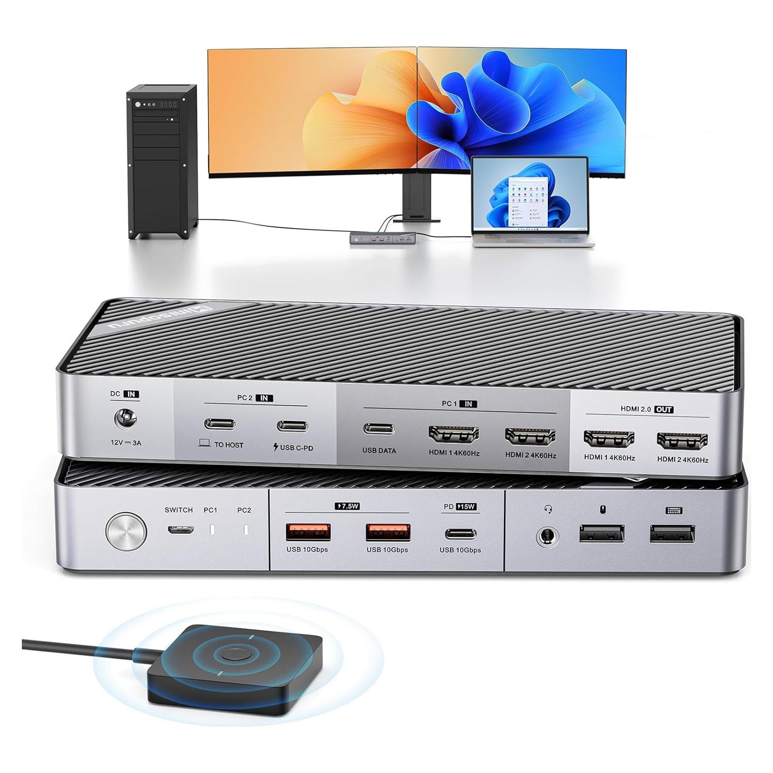 KVM Switch Doble Monitor 4K HDMI Minisopuru USB-C 15W