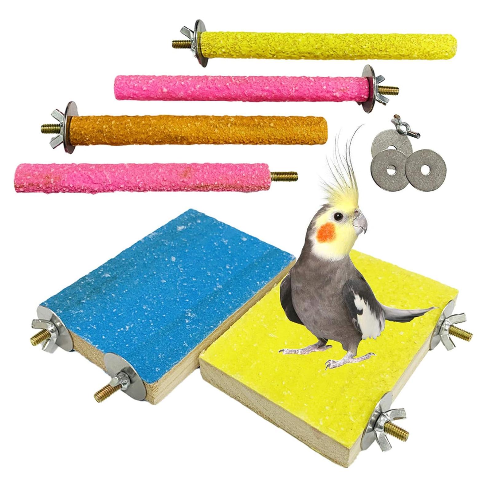 Hamiledyi Juguete de Percha para Aves 6 Piezas Madera Natural