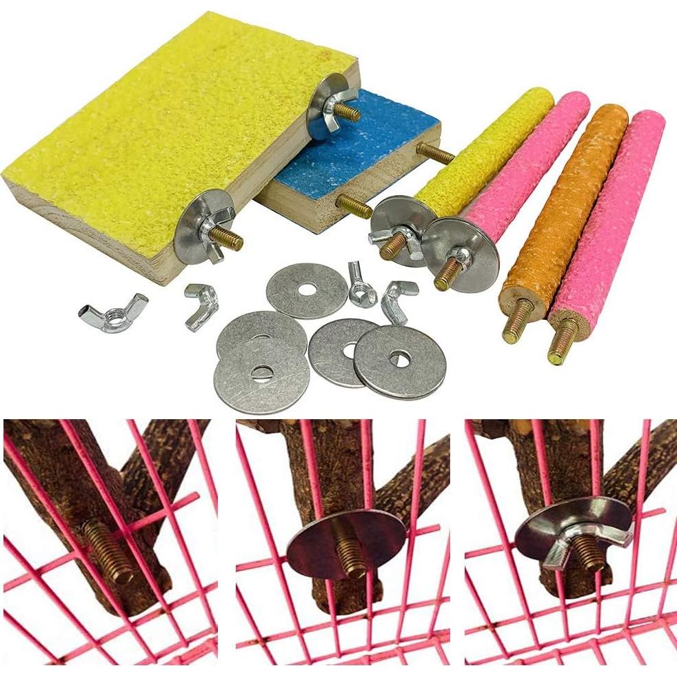 Hamiledyi Juguete de Percha para Aves 6 Piezas Madera Natural