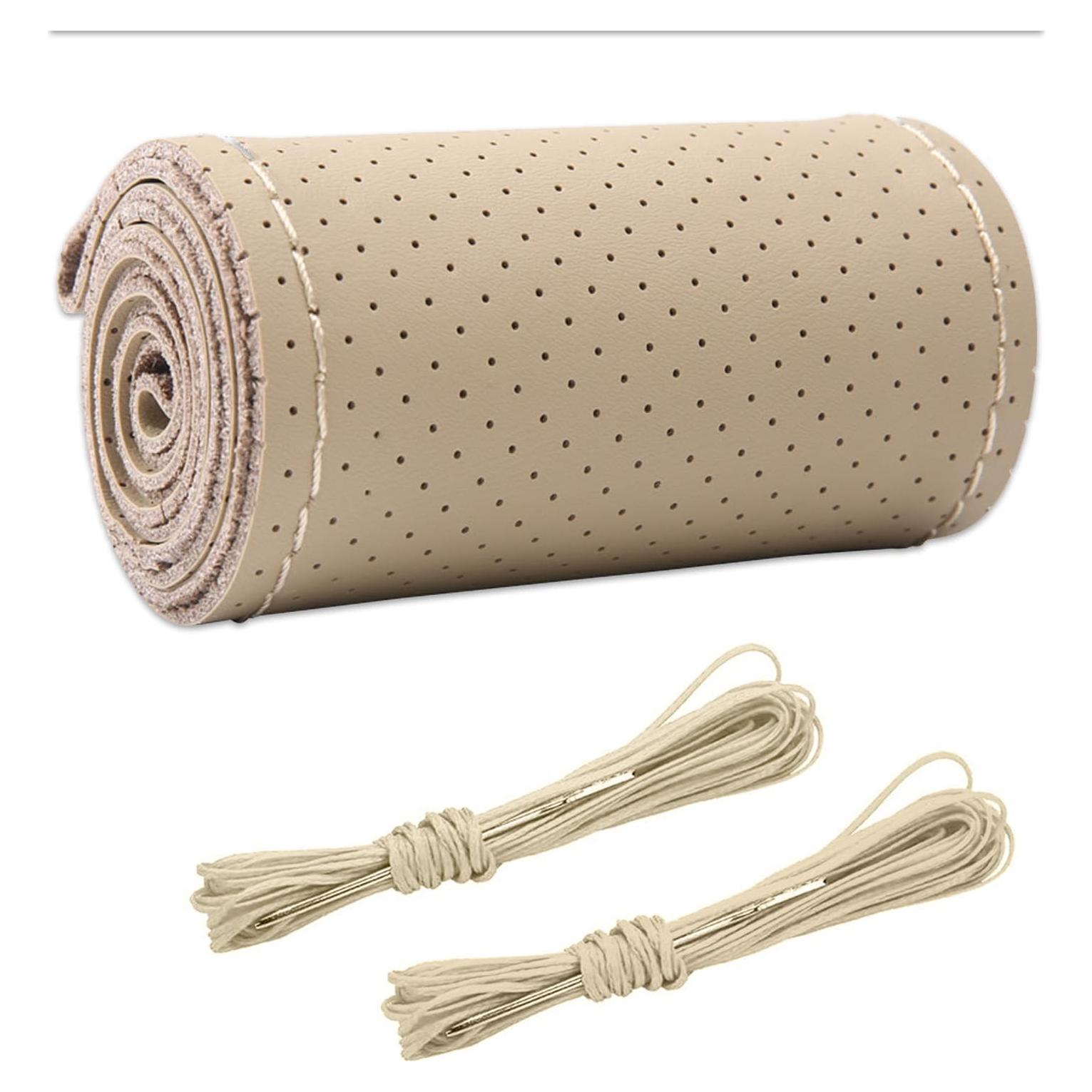 Cubierta de Volante de Cuero Genuino Wevdn 15 Pulgadas Beige