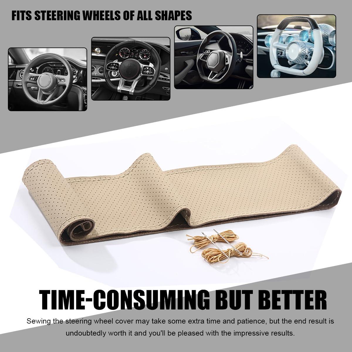 Cubierta de Volante de Cuero Genuino Wevdn 15 Pulgadas Beige