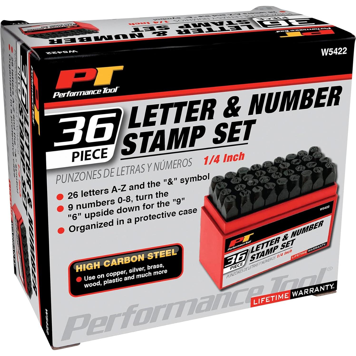 Juego de estampado de letras y números Performance Tool W5422 36 piezas