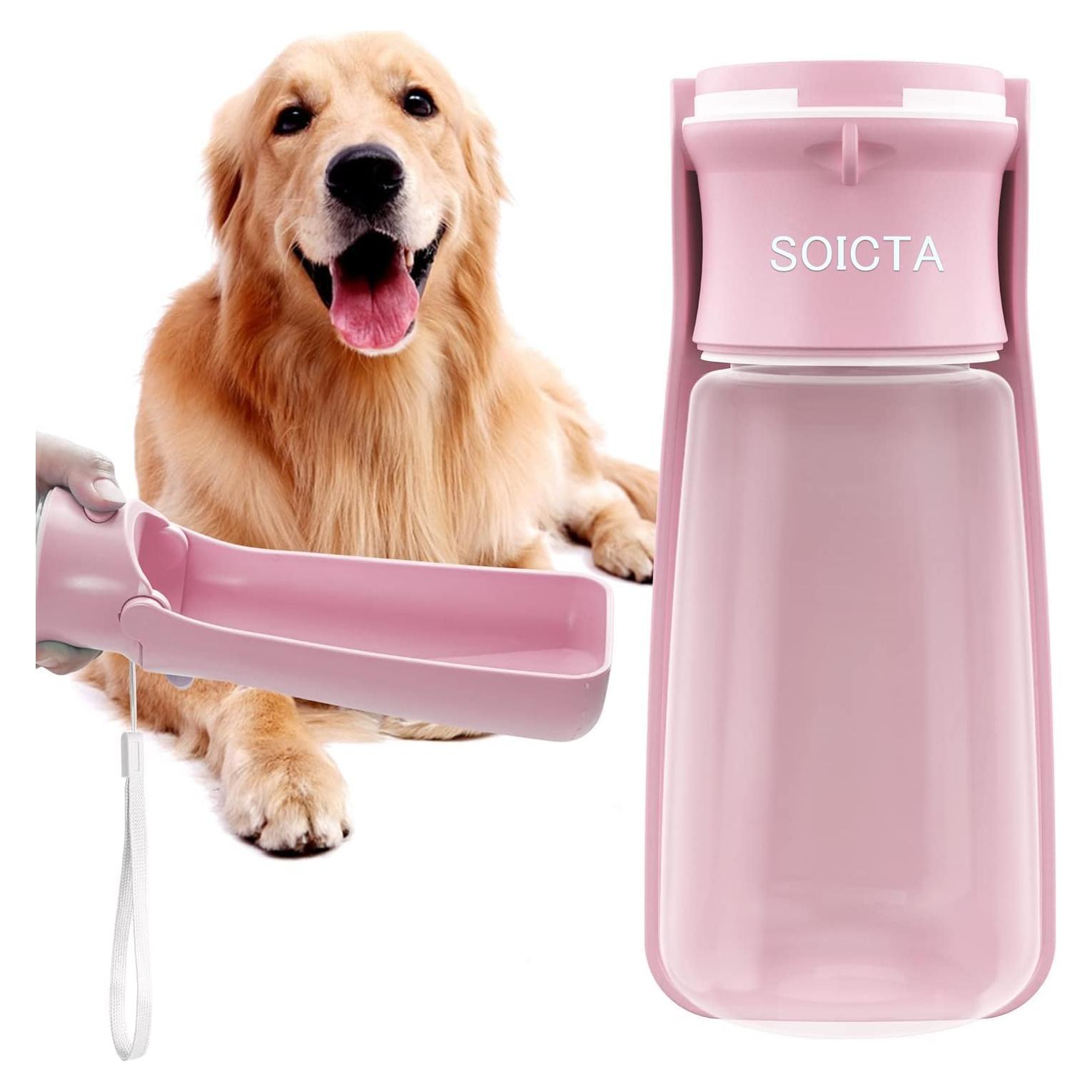 Botella de Agua Plegable para Perros SOICTA 550ml Rosa
