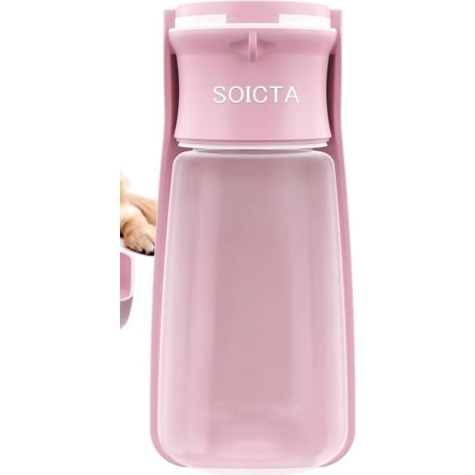 Botella de Agua Plegable para Perros SOICTA 550ml Rosa