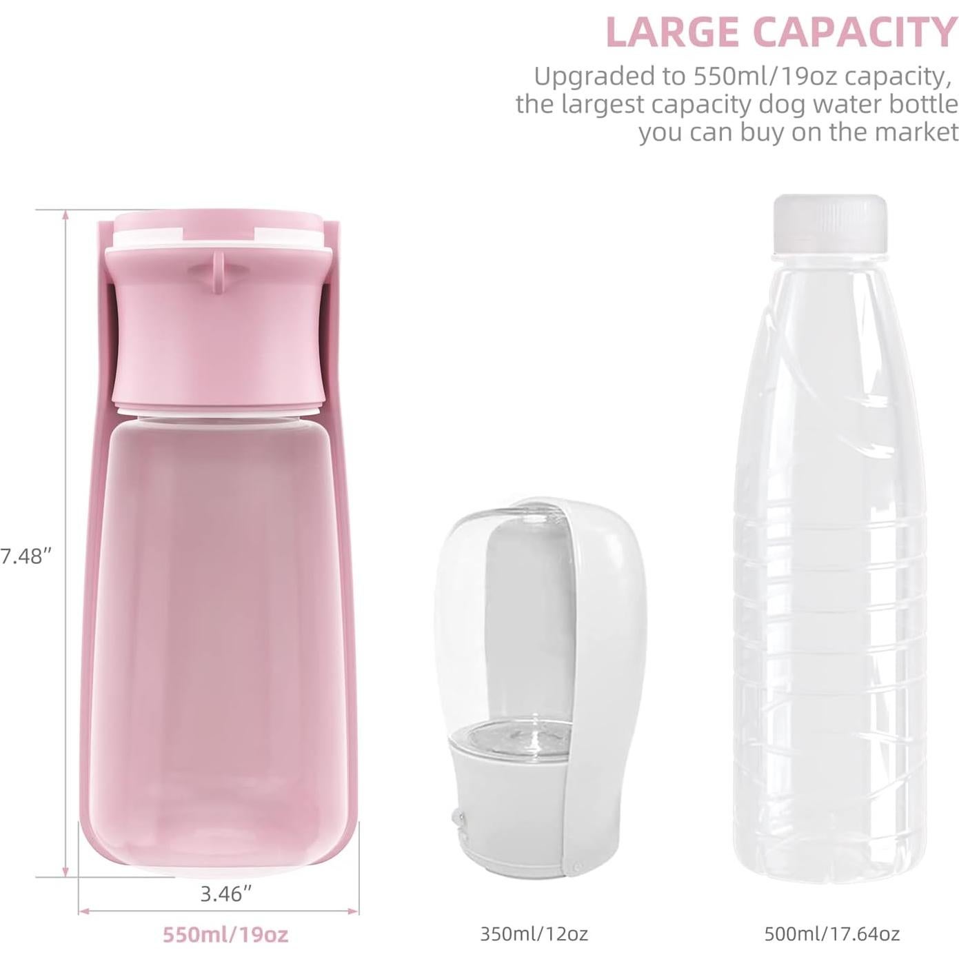 Botella de Agua Plegable para Perros SOICTA 550ml Rosa