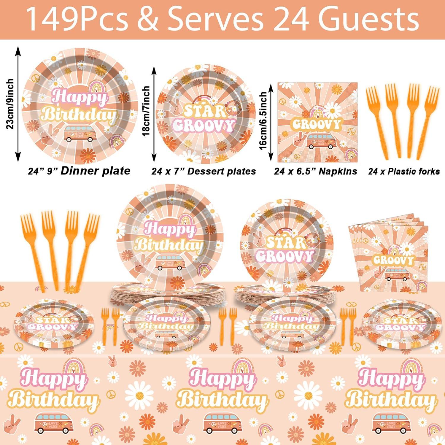 Juego de Vajilla Desechable ZOIIWA 149 Pcs Fiesta Cumpleaños Groovy