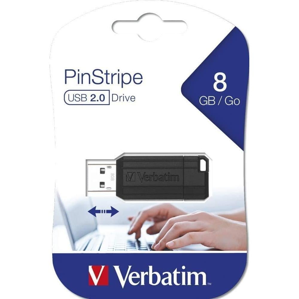USB 2.0 Verbatim PinStripe 8GB Negro con Protección Antimicrobiana