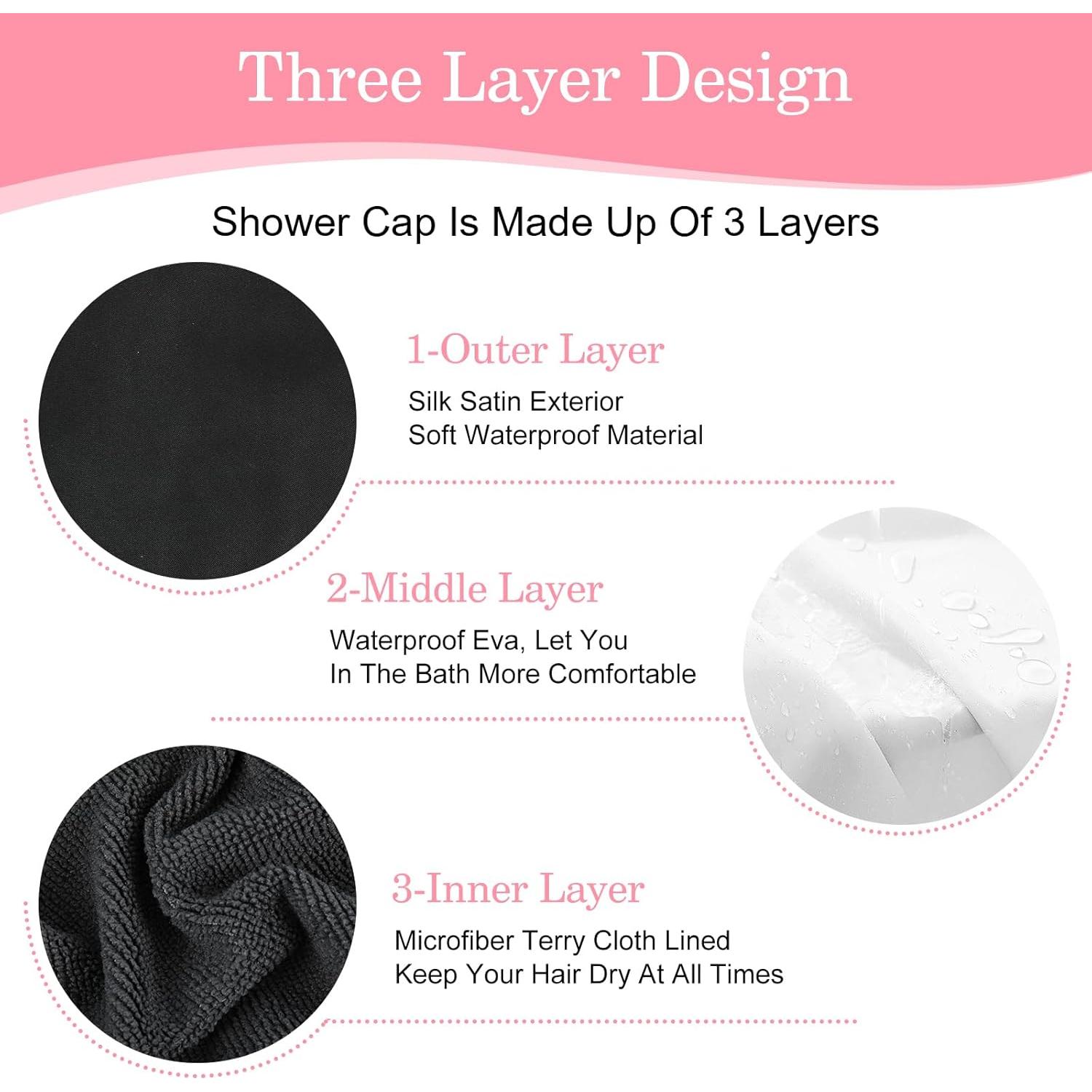 Gorro de Ducha Reutilizable Abeillo Triple Capa Impermeable Negro