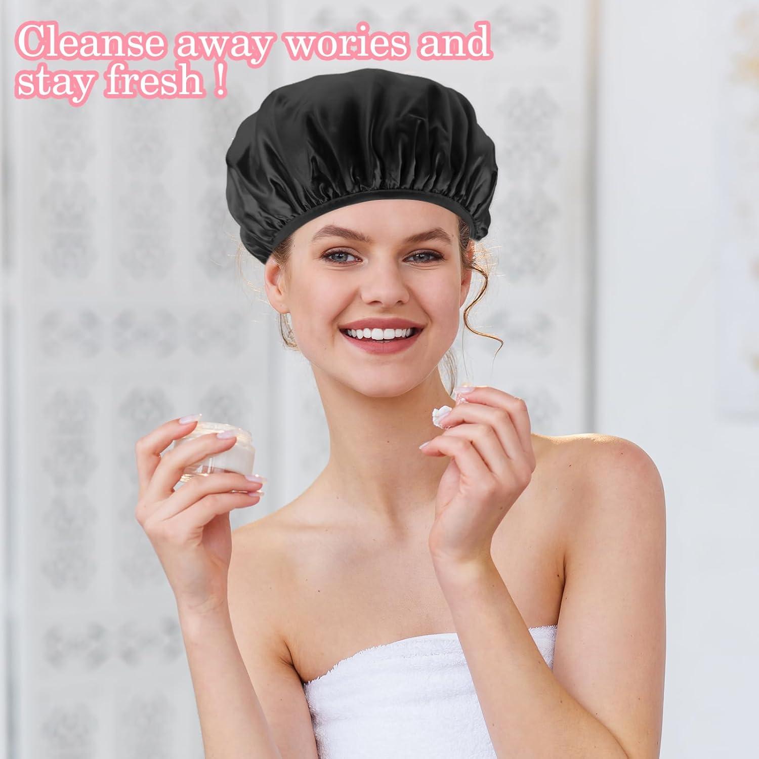 Gorro de Ducha Reutilizable Abeillo Triple Capa Impermeable Negro