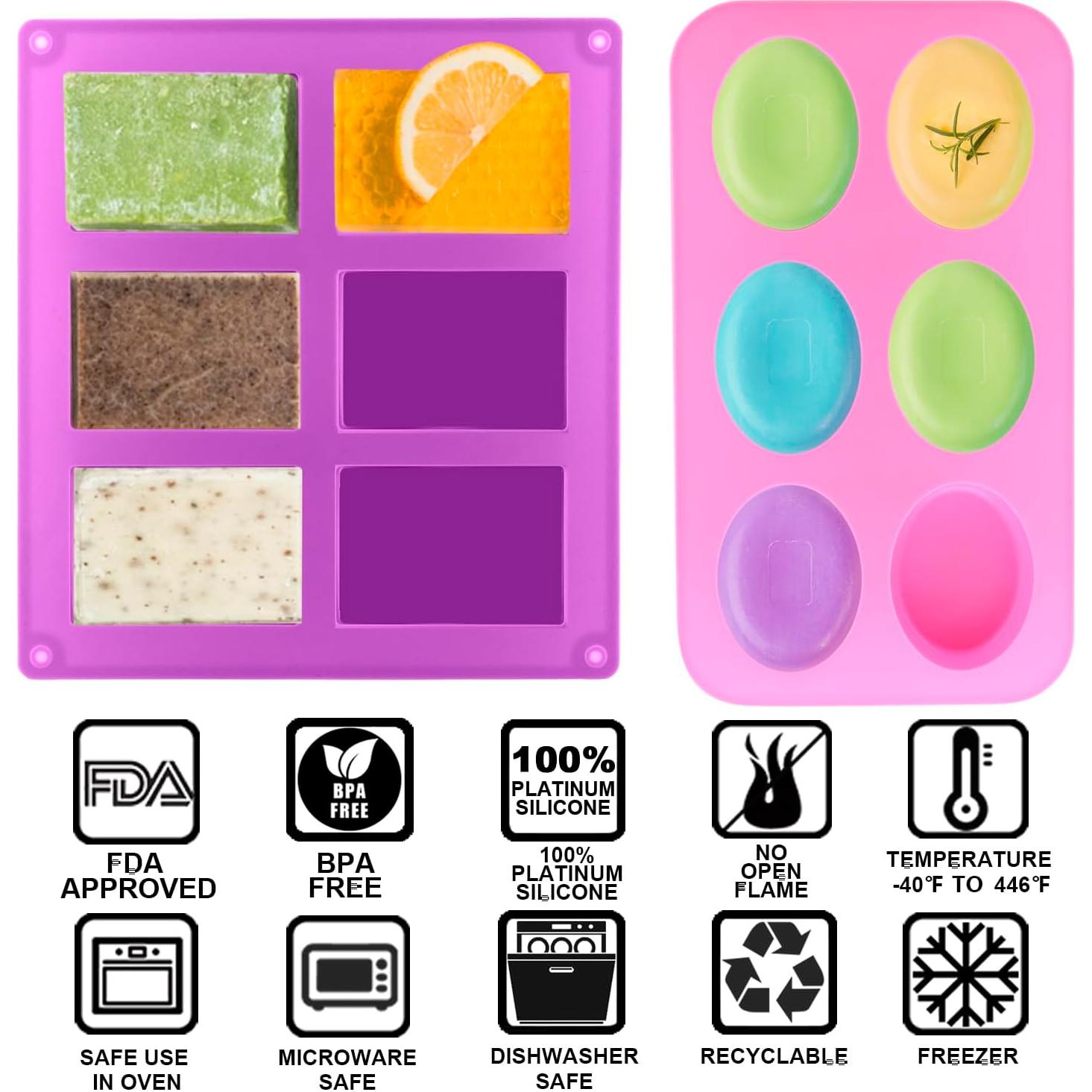 Moldes de Jabón de Silicona Lerykin 6 Cavidades Ovalado y Rectangular