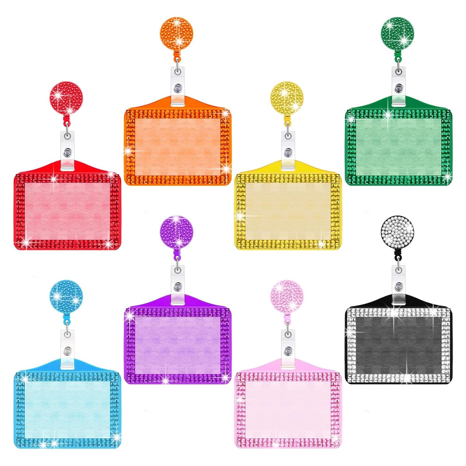 Portatarjetas de Identificación Spakon 8 Piezas Brillantes Clip Retráctil