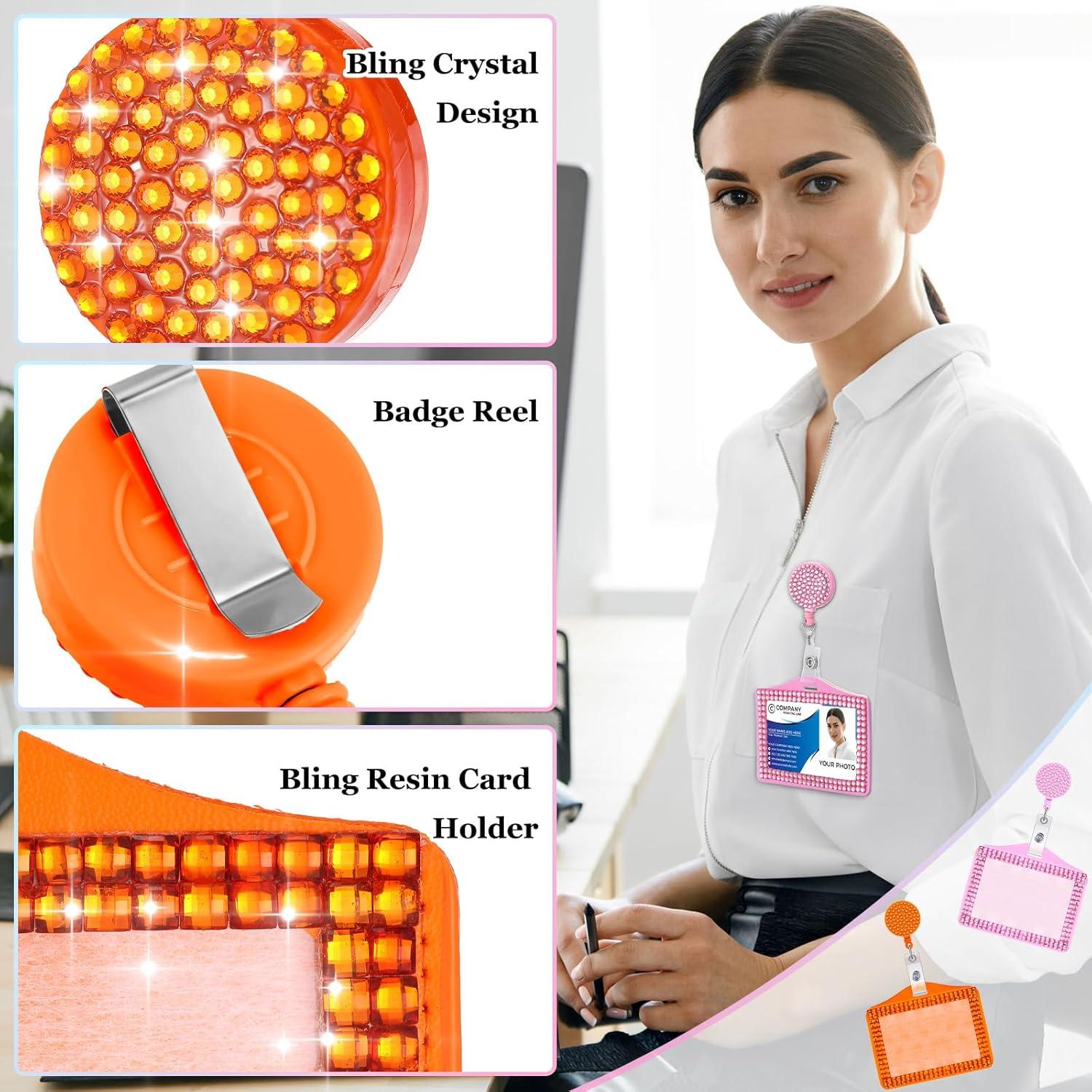 Portatarjetas de Identificación Spakon 8 Piezas Brillantes Clip Retráctil