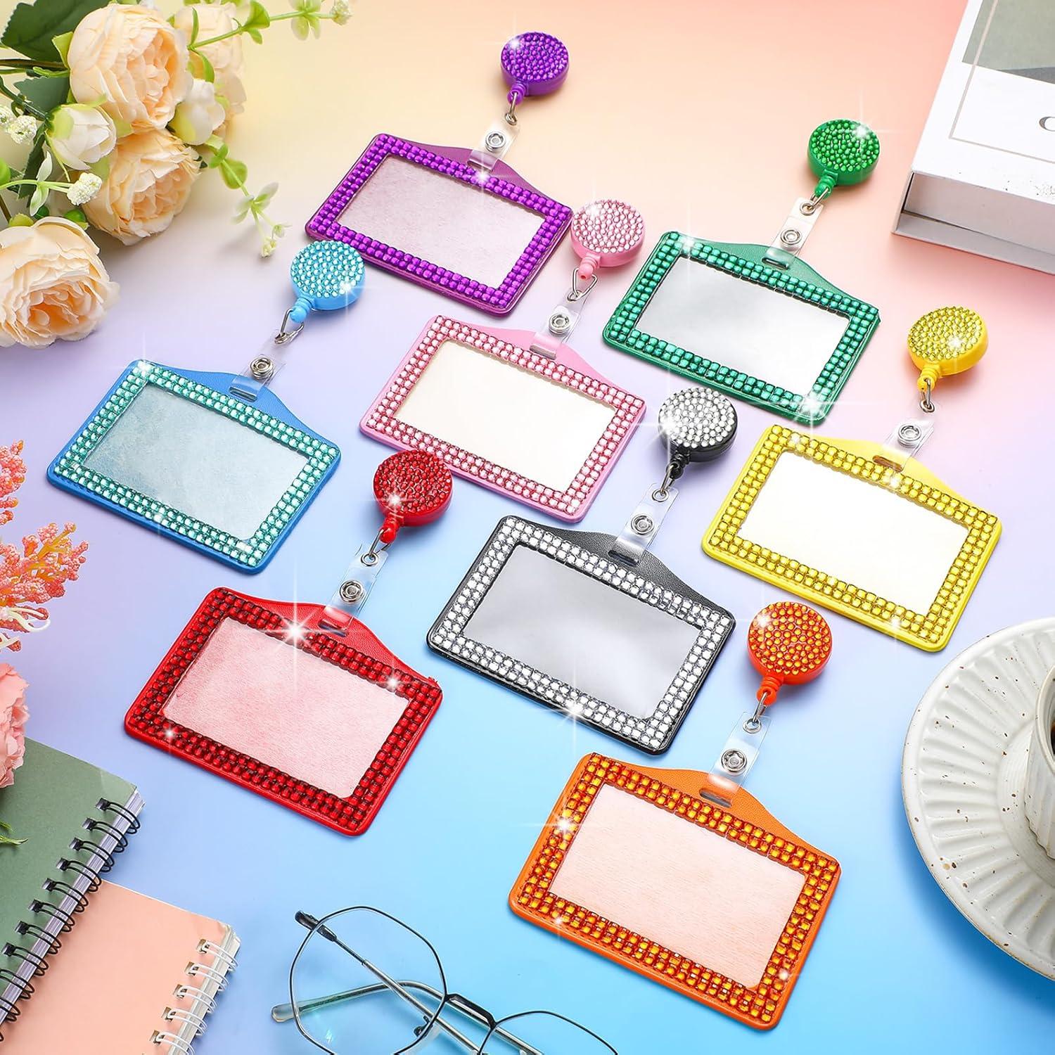 Portatarjetas de Identificación Spakon 8 Piezas Brillantes Clip Retráctil