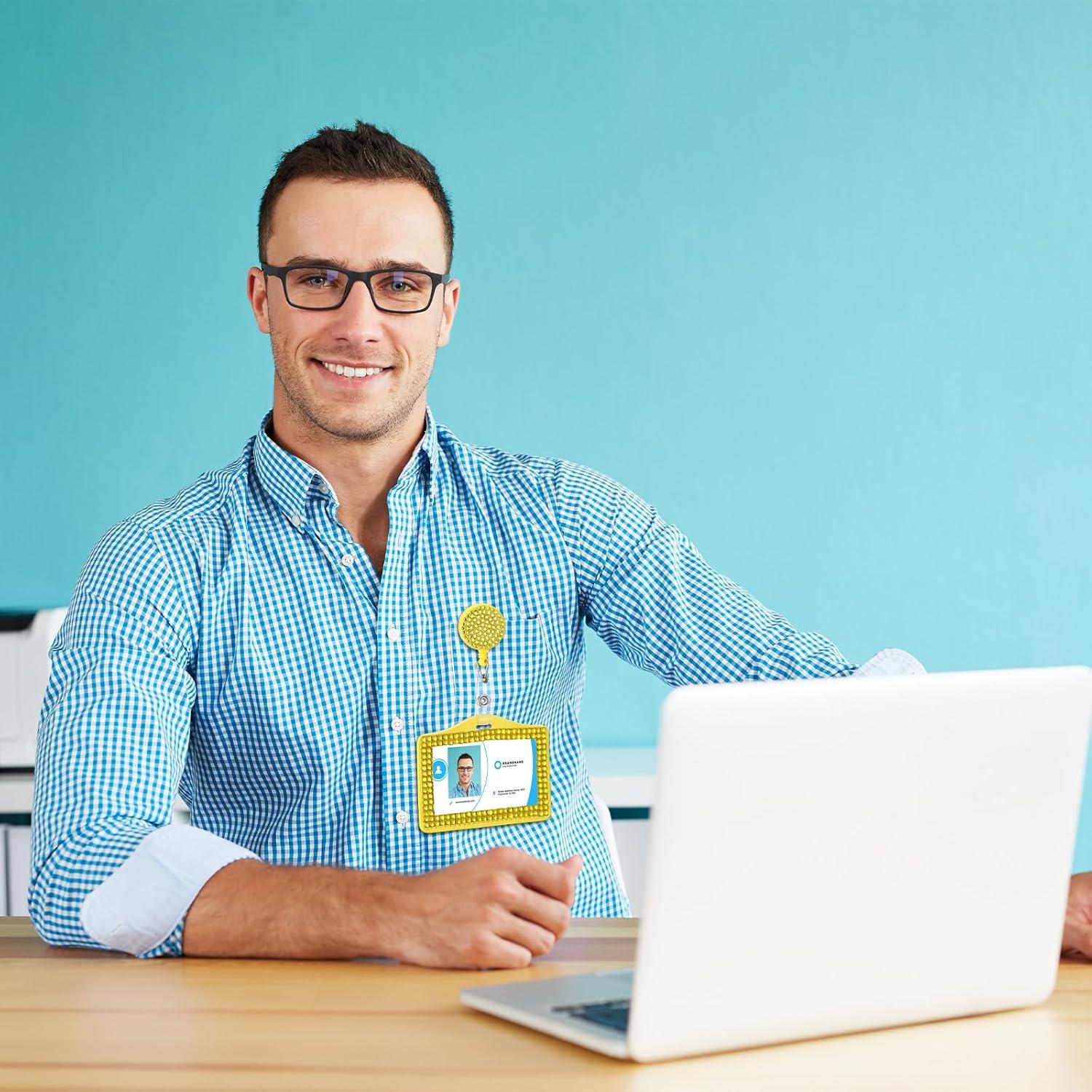 Portatarjetas de Identificación Spakon 8 Piezas Brillantes Clip Retráctil