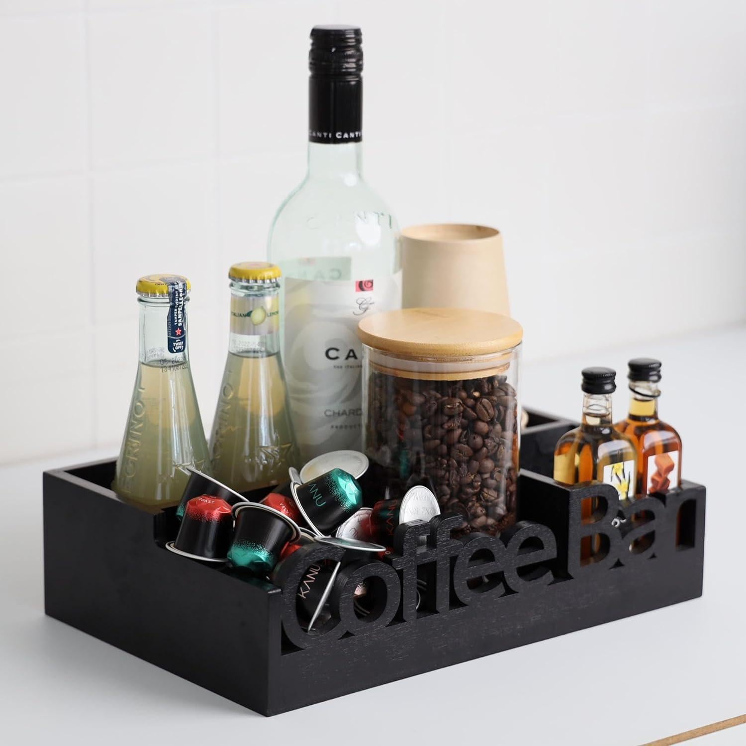 Organizador de Bar de Café ADDFIT HOUSE - Madera Negra 30.5x20.3x8.4cm