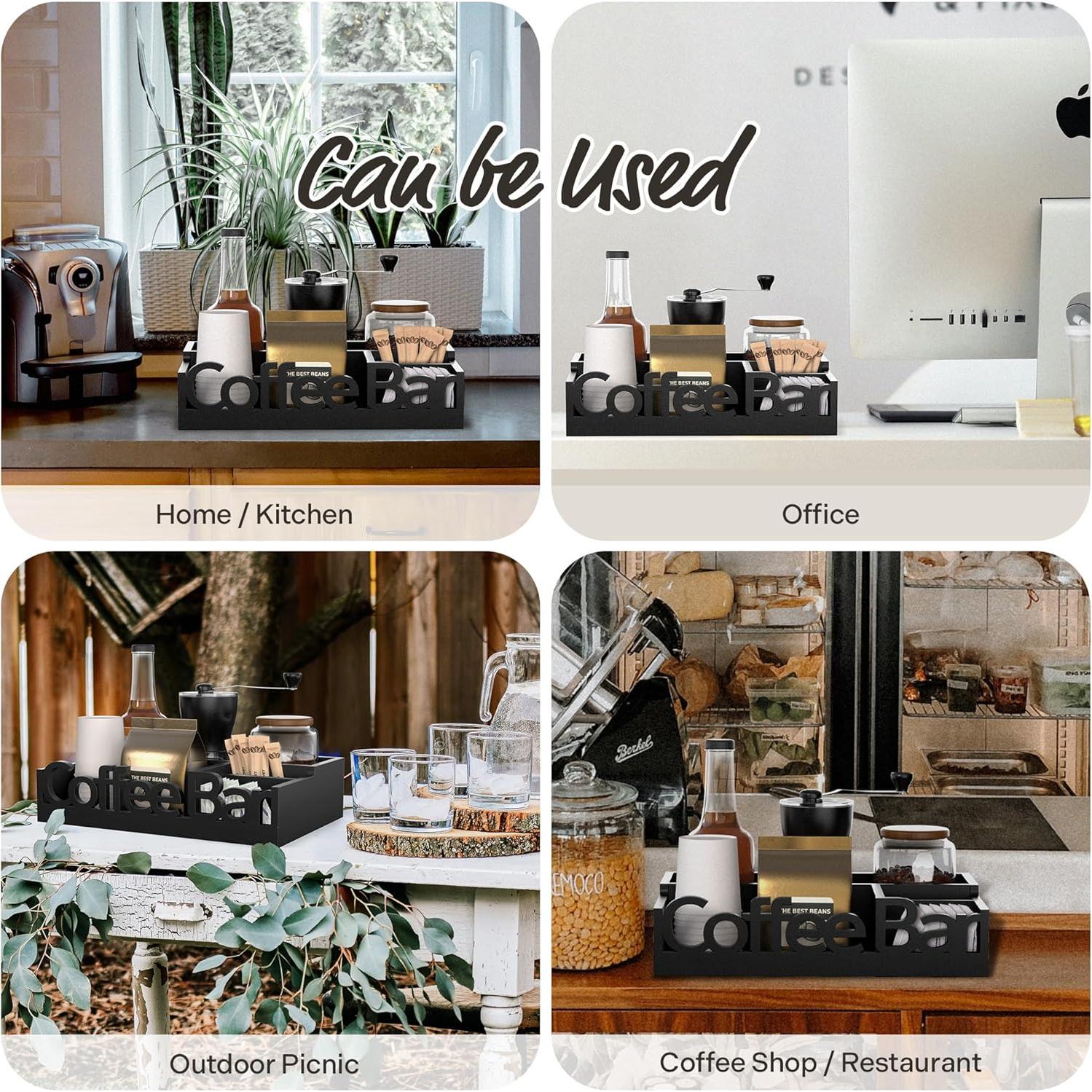 Organizador de Bar de Café ADDFIT HOUSE - Madera Negra 30.5x20.3x8.4cm