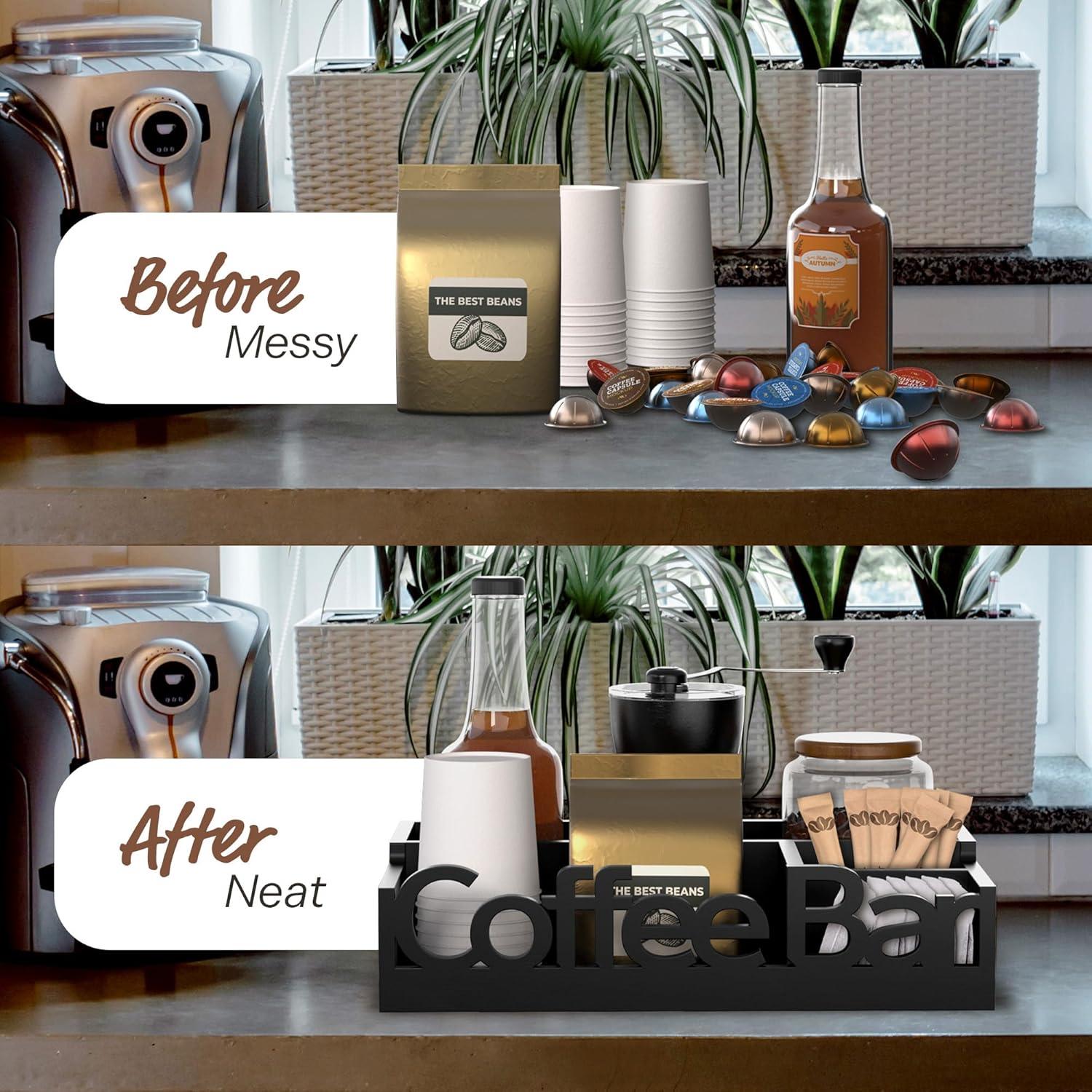 Organizador de Bar de Café ADDFIT HOUSE - Madera Negra 30.5x20.3x8.4cm