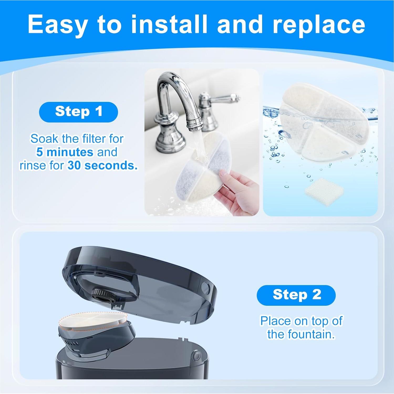 Paquete de 12 Filtros y 12 Esponjas para Fuente de Agua Cunina