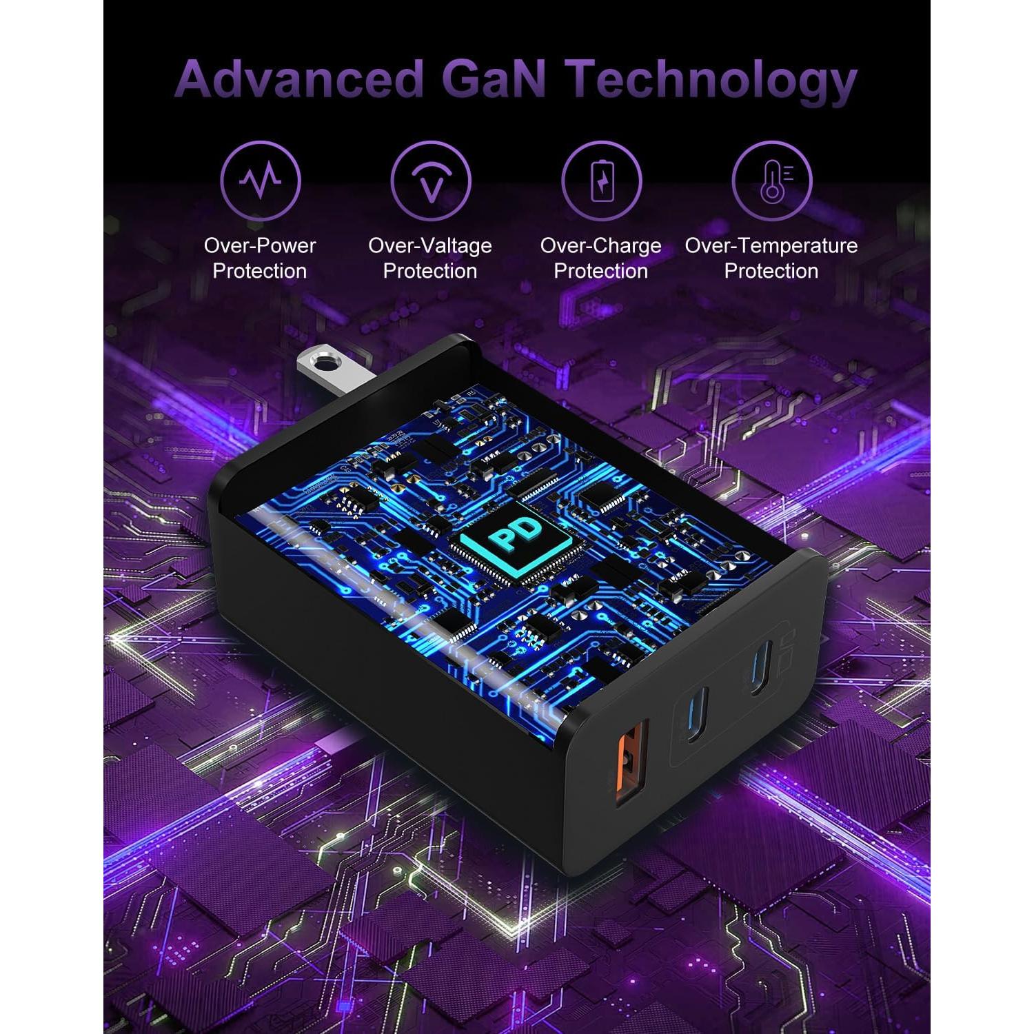 Cargador Rápido USB C 100W 3 Puertos con Cable 3m Negro