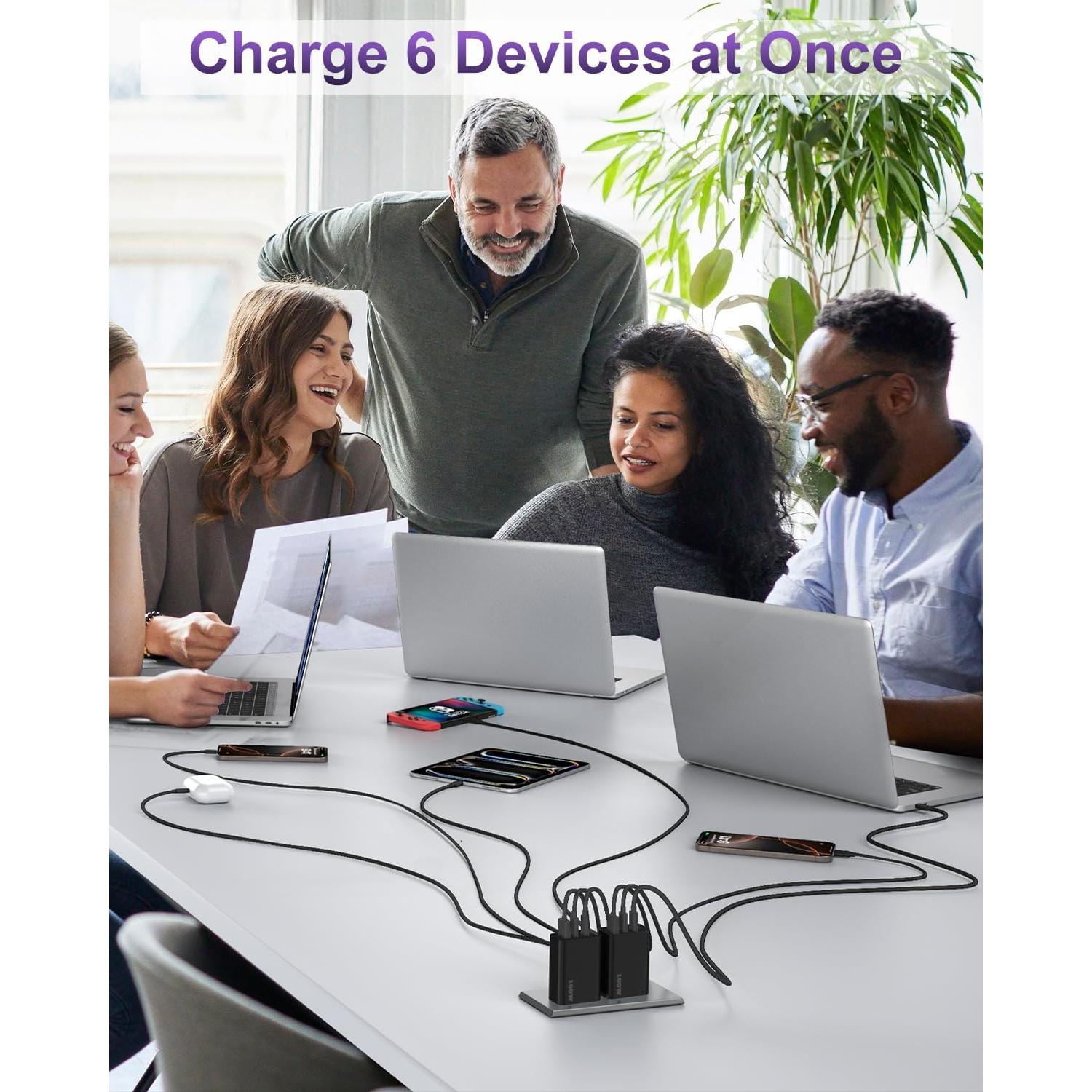 Cargador Rápido USB C 100W 3 Puertos con Cable 3m Negro