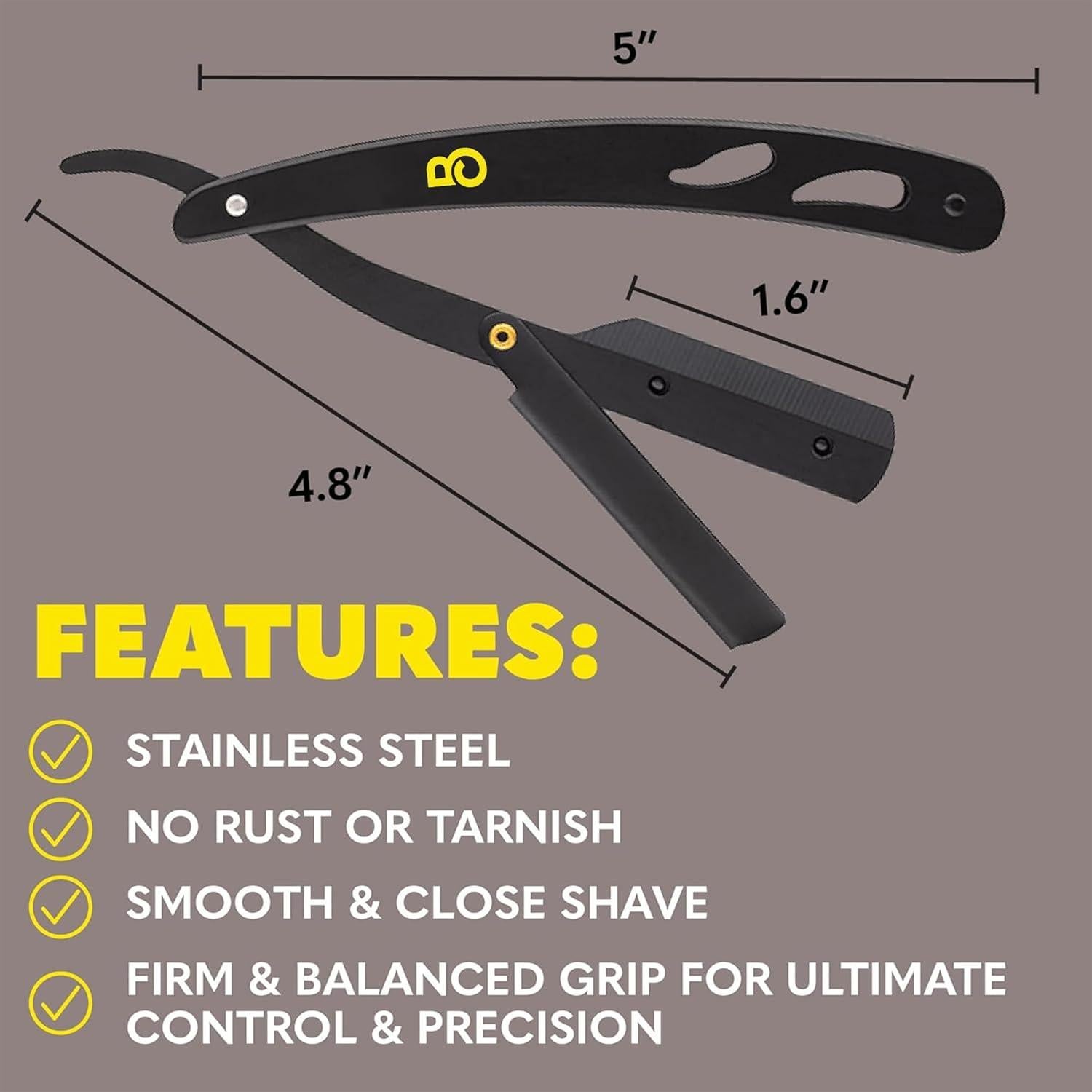 Navaja Recta The Beard Club con 10 Cuchillas de Acero Inoxidable