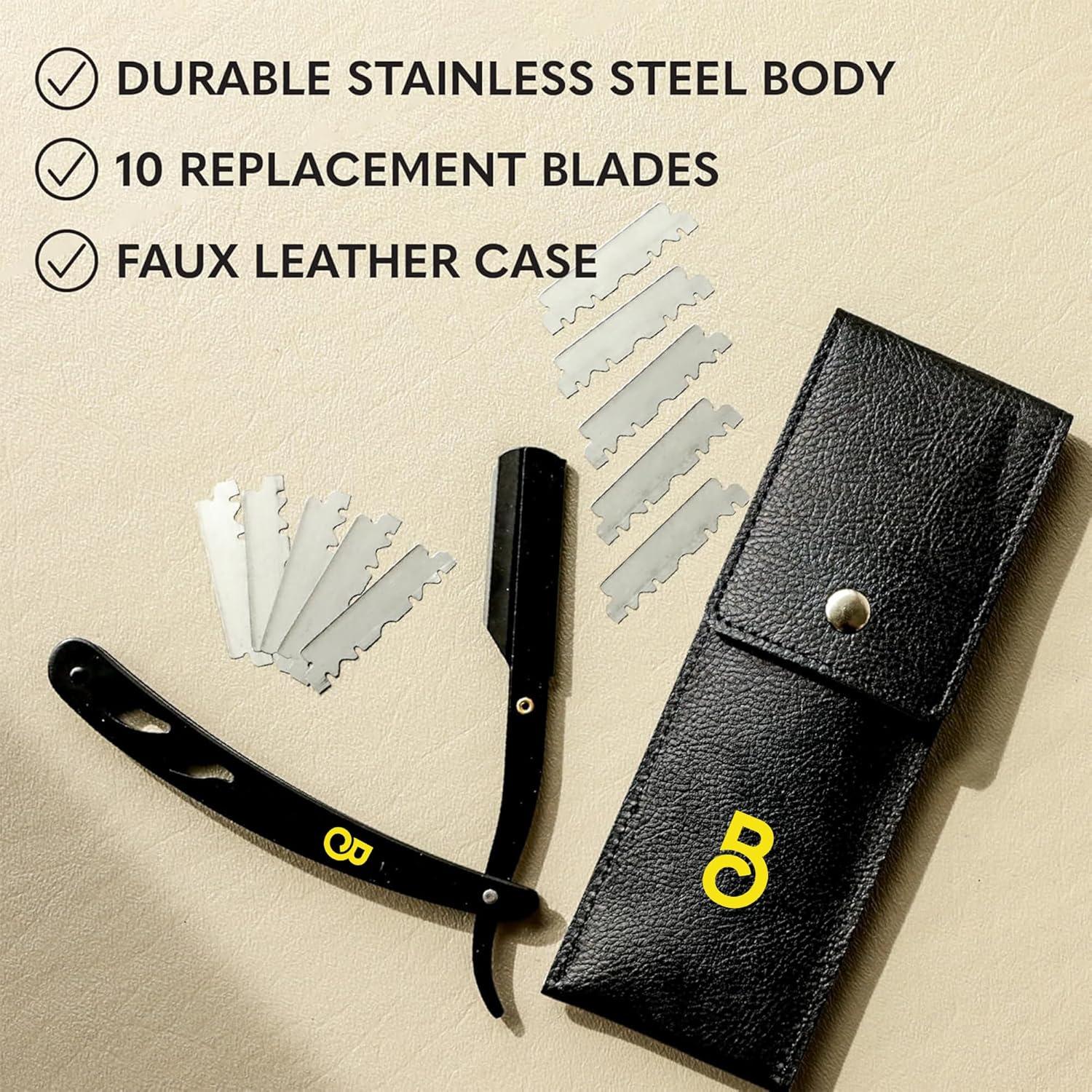 Navaja Recta The Beard Club con 10 Cuchillas de Acero Inoxidable